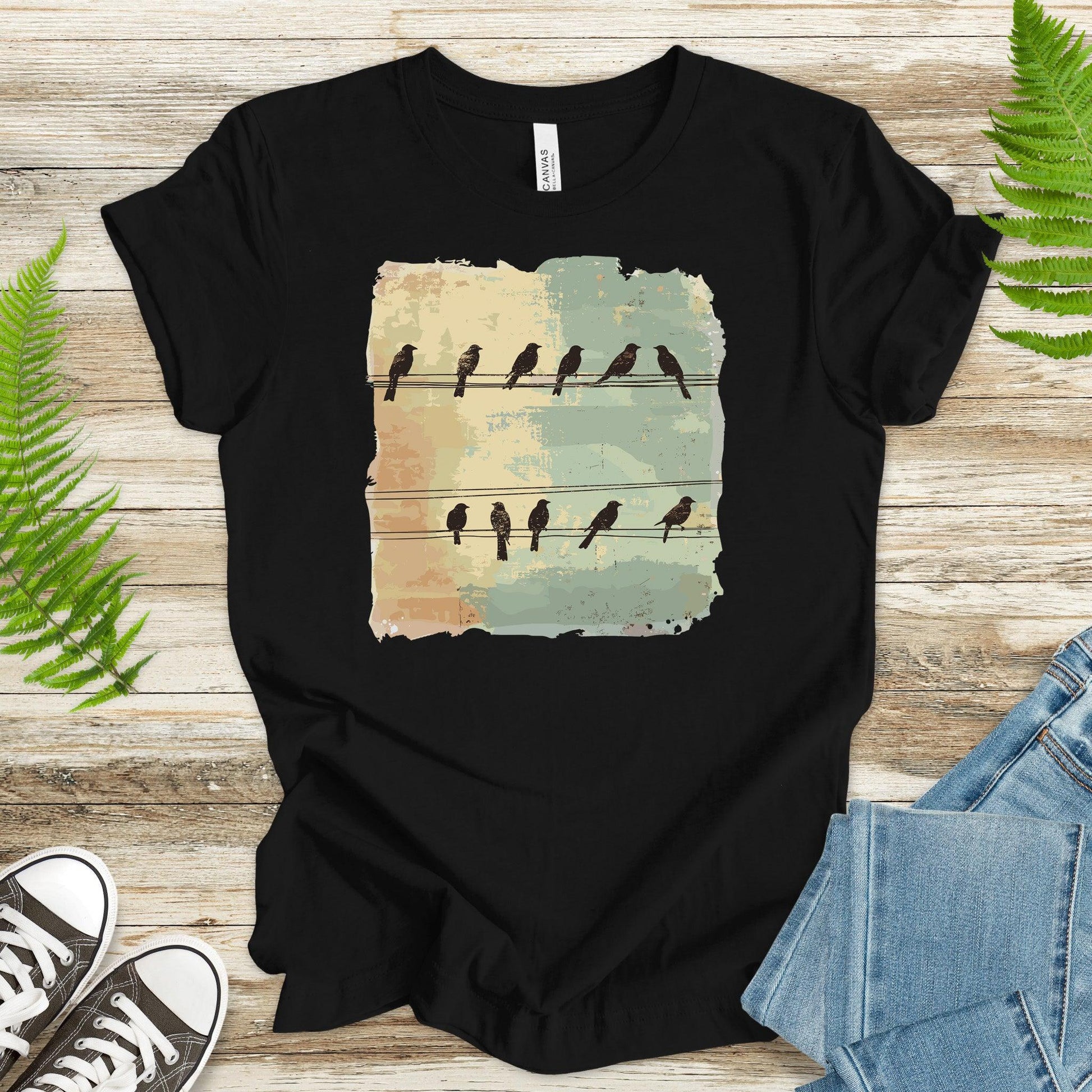 Birds on a Wire: Retro Vibes T-Shirt - TShirtree