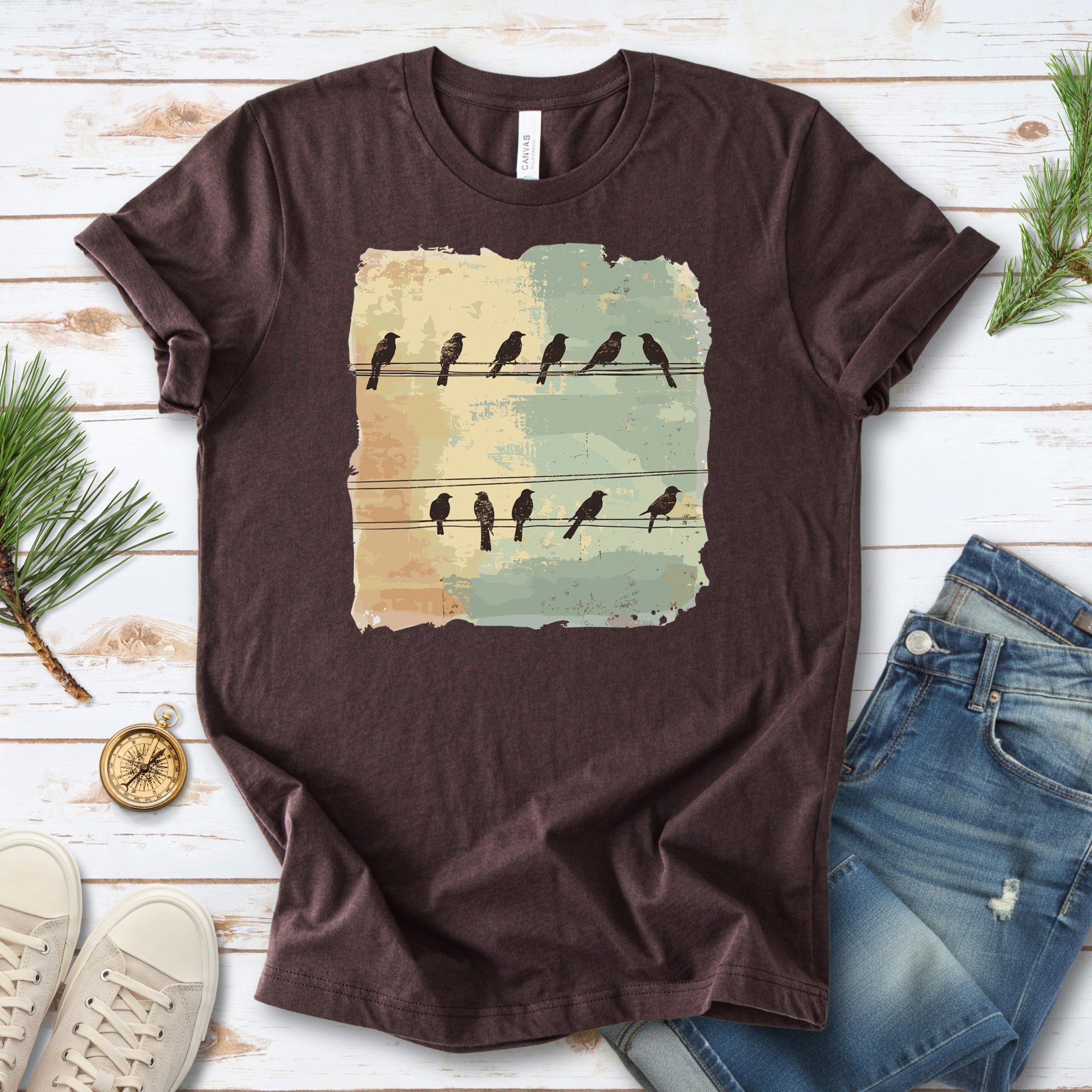 Birds on a Wire: Retro Vibes T-Shirt