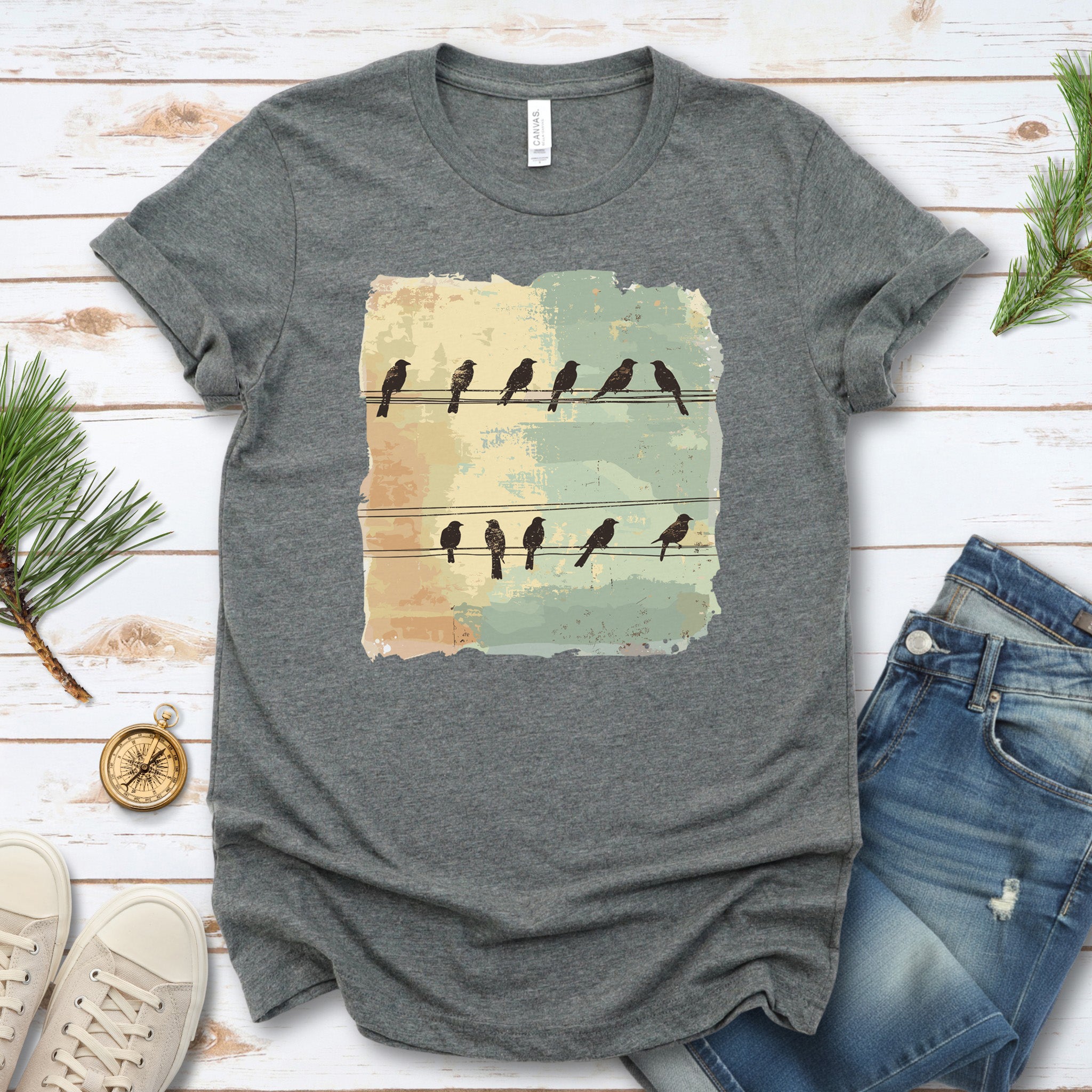 Birds on a Wire: Retro Vibes T-Shirt