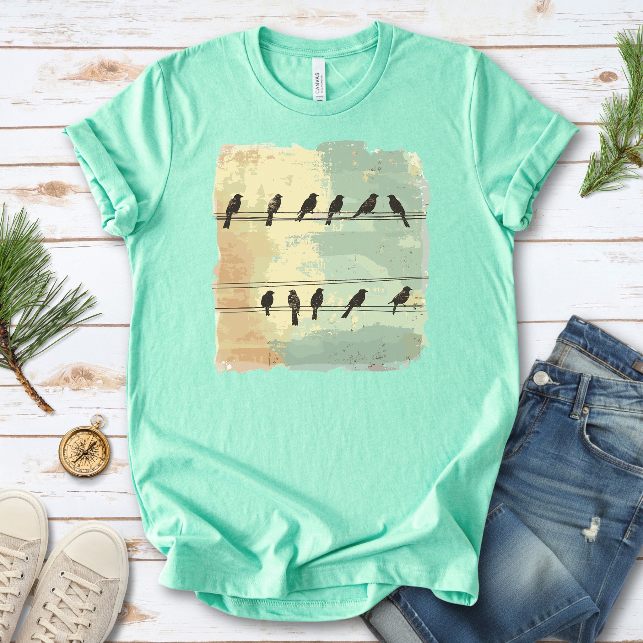 Birds on a Wire: Retro Vibes T-Shirt