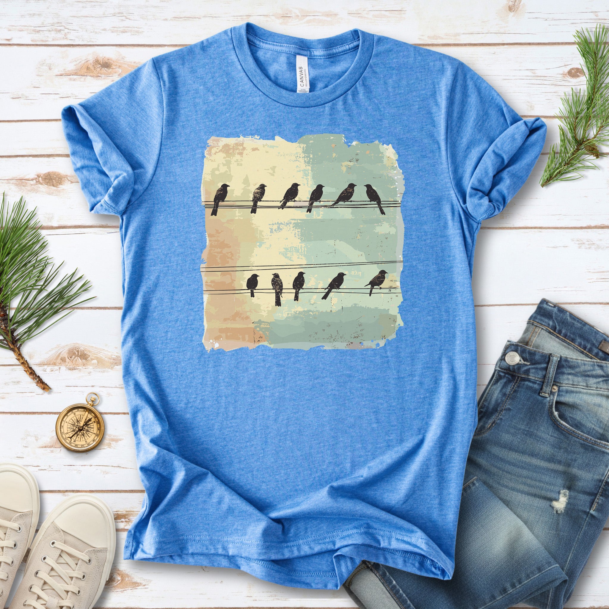 Birds on a Wire: Retro Vibes T-Shirt