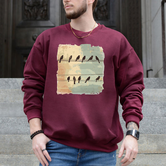 Birds on a Wire Sweatshirt – Retro Nature Gift with Urban Chill Vibes