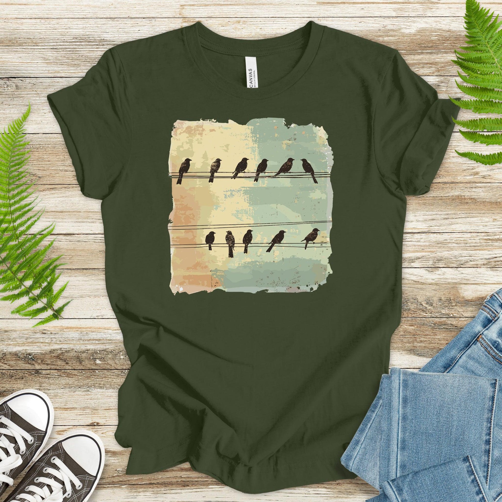 Birds on a Wire: Retro Vibes T-Shirt - TShirtree