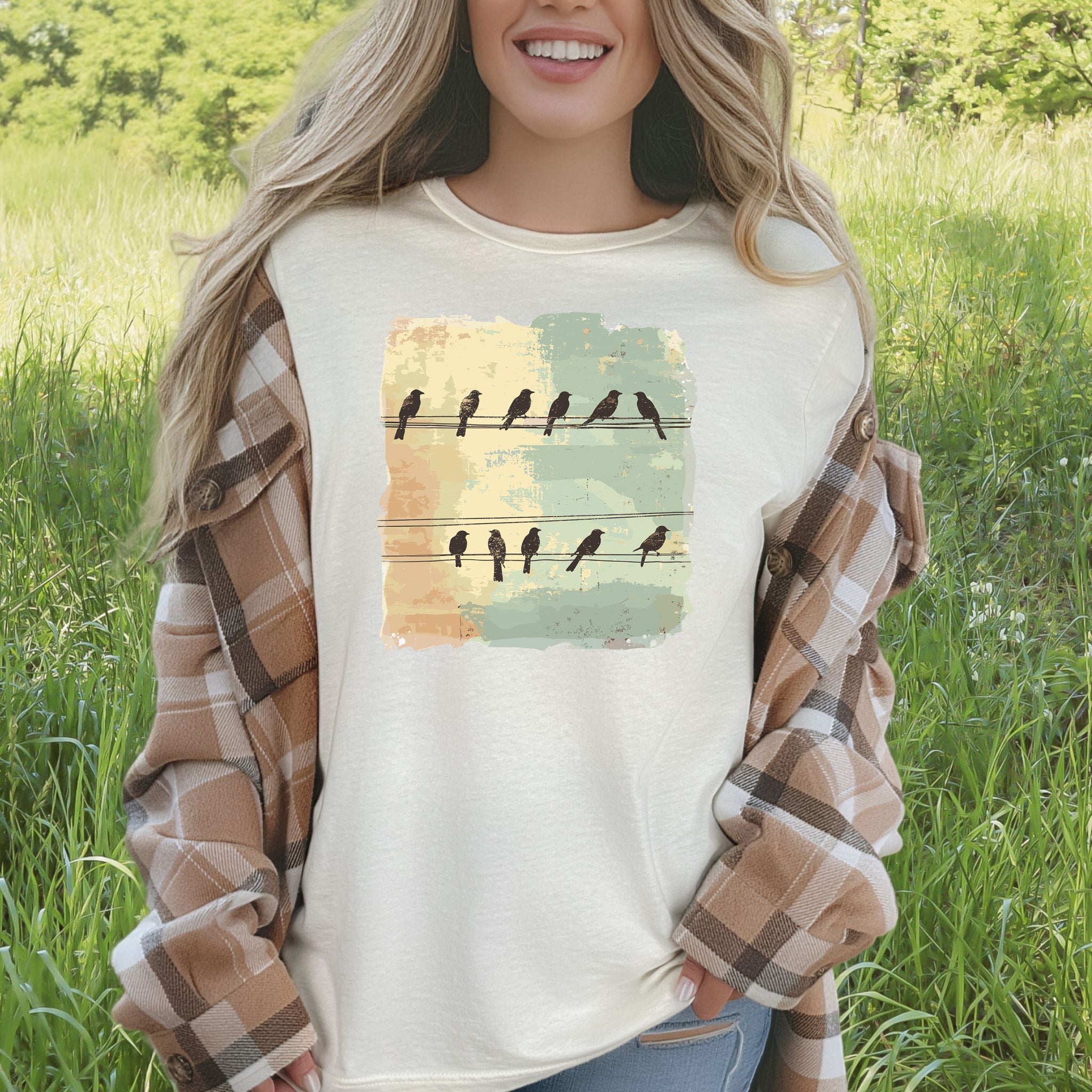 Birds on a Wire: Retro Vibes T-Shirt
