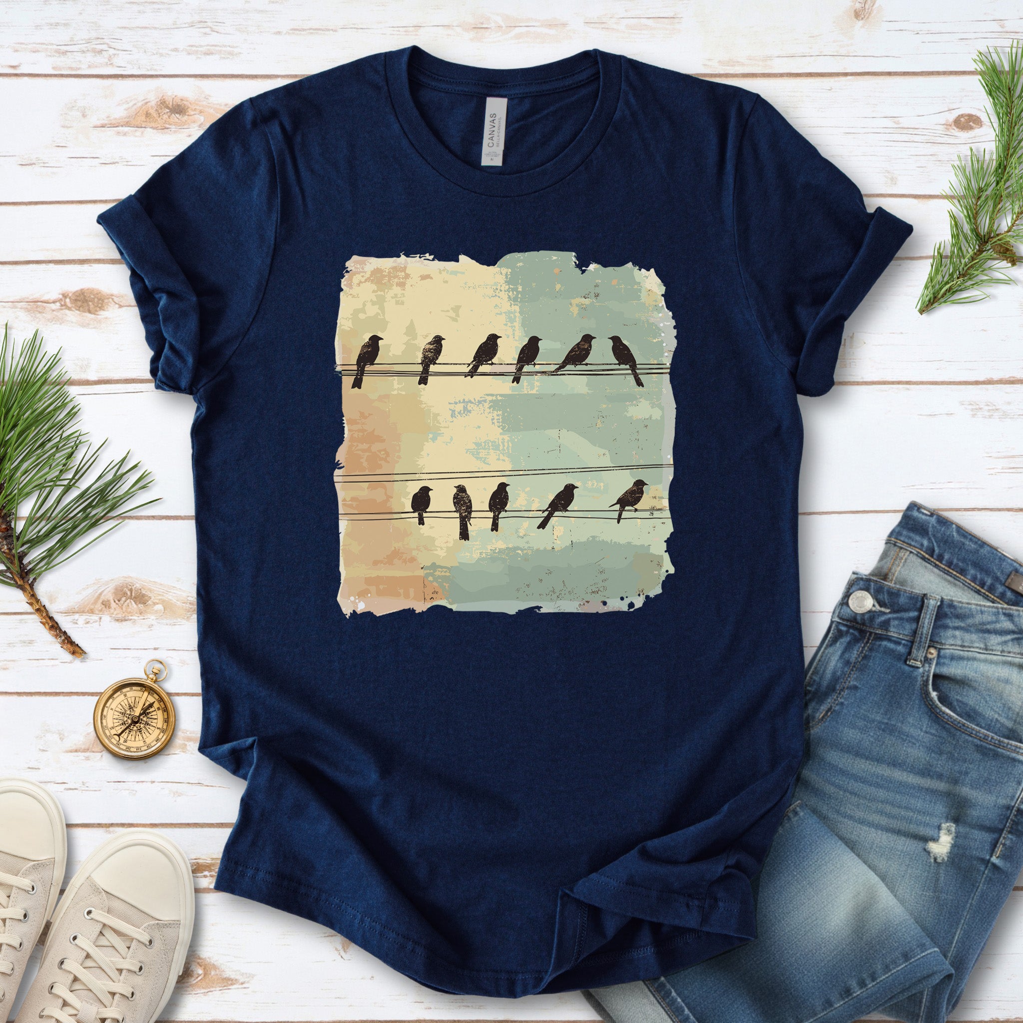 Birds on a Wire: Retro Vibes T-Shirt