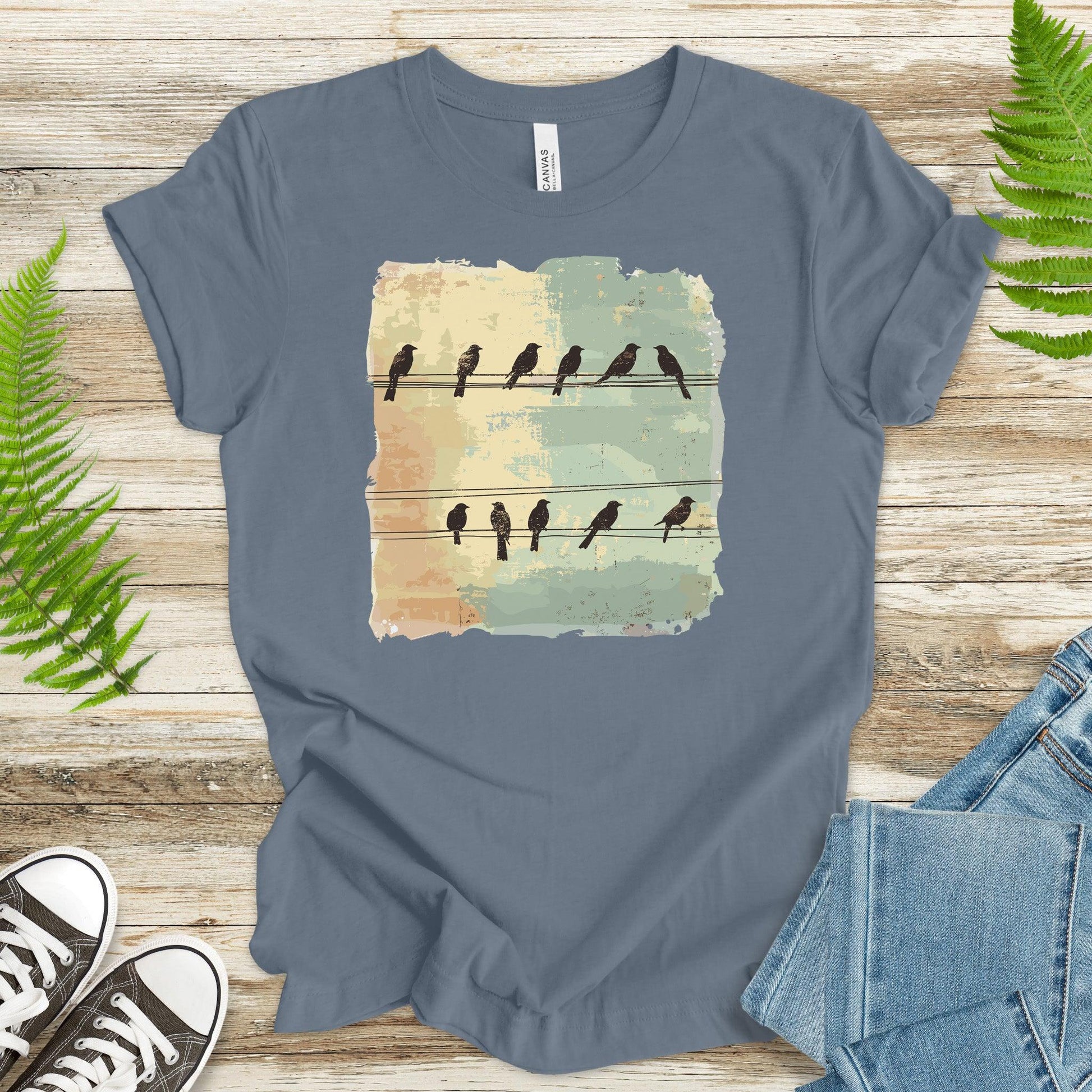 Birds on a Wire: Retro Vibes T-Shirt - TShirtree