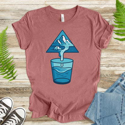 Glacier Pouring into Water Glass T-Shirt – Geometric Nature & National Park Art Tee