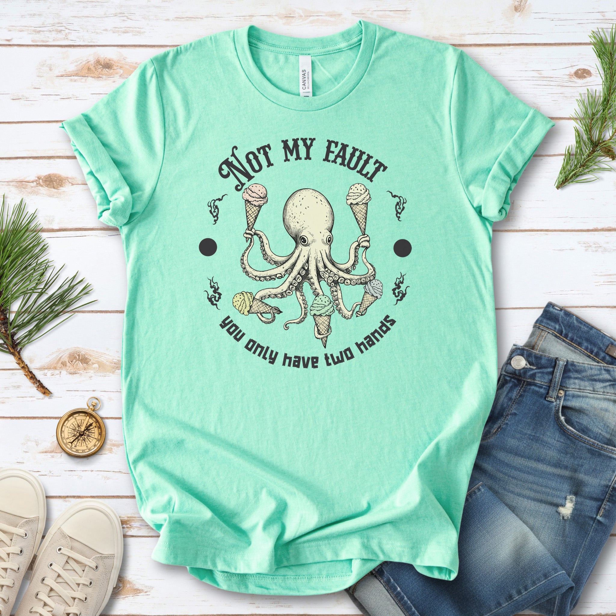 Octopus Ice Cream Lover Funny T-Shirt
