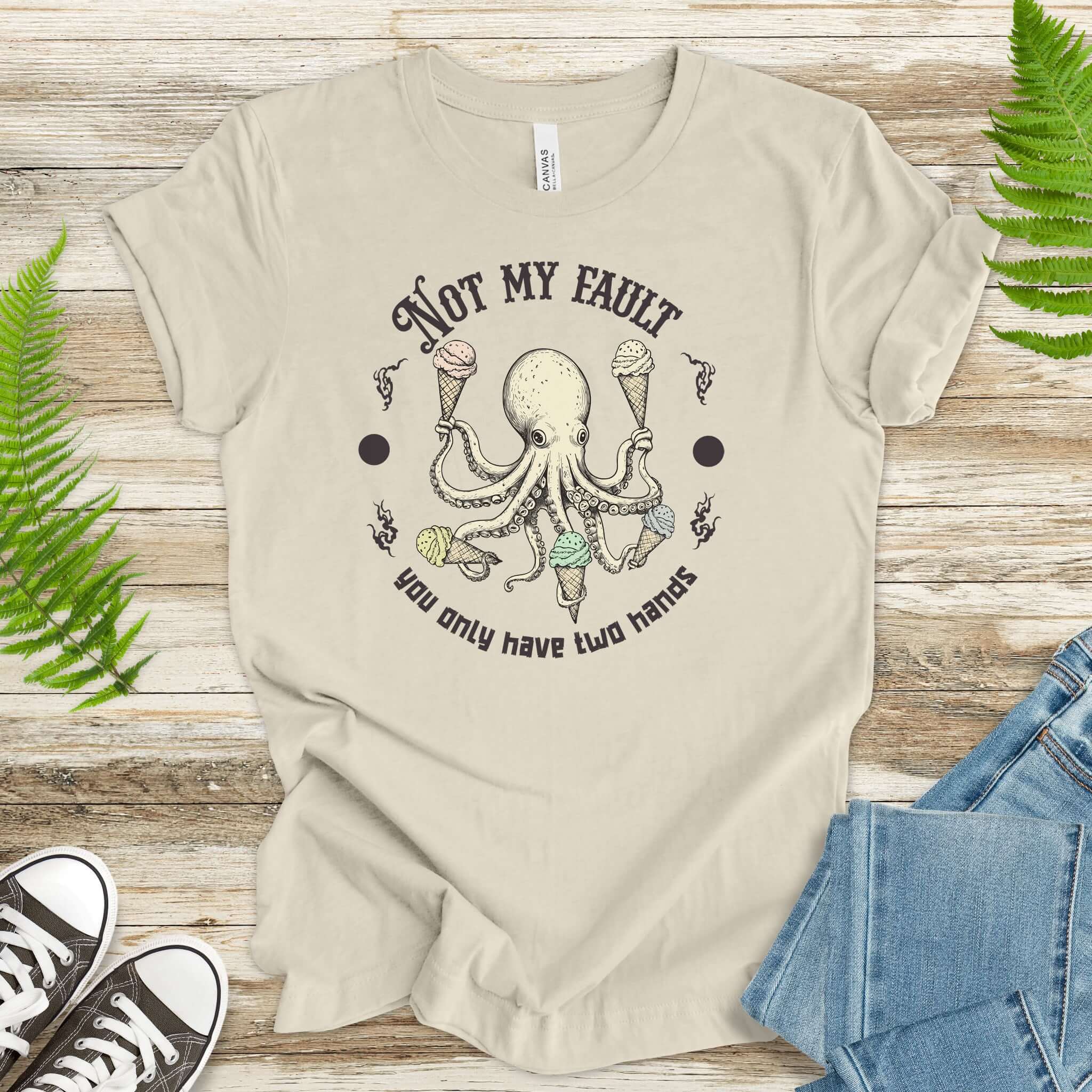Funny Octopus Ice Cream Lover T-Shirt with humor quote and ice cream design, perfect for animal lovers.