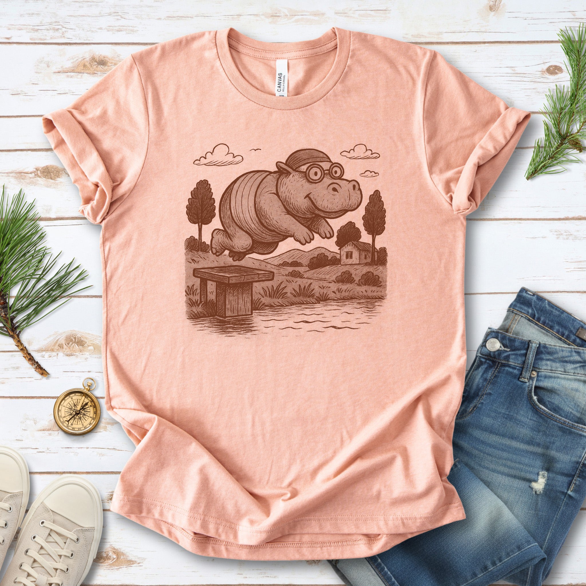 Hippo Morning Swim Retro T-Shirt