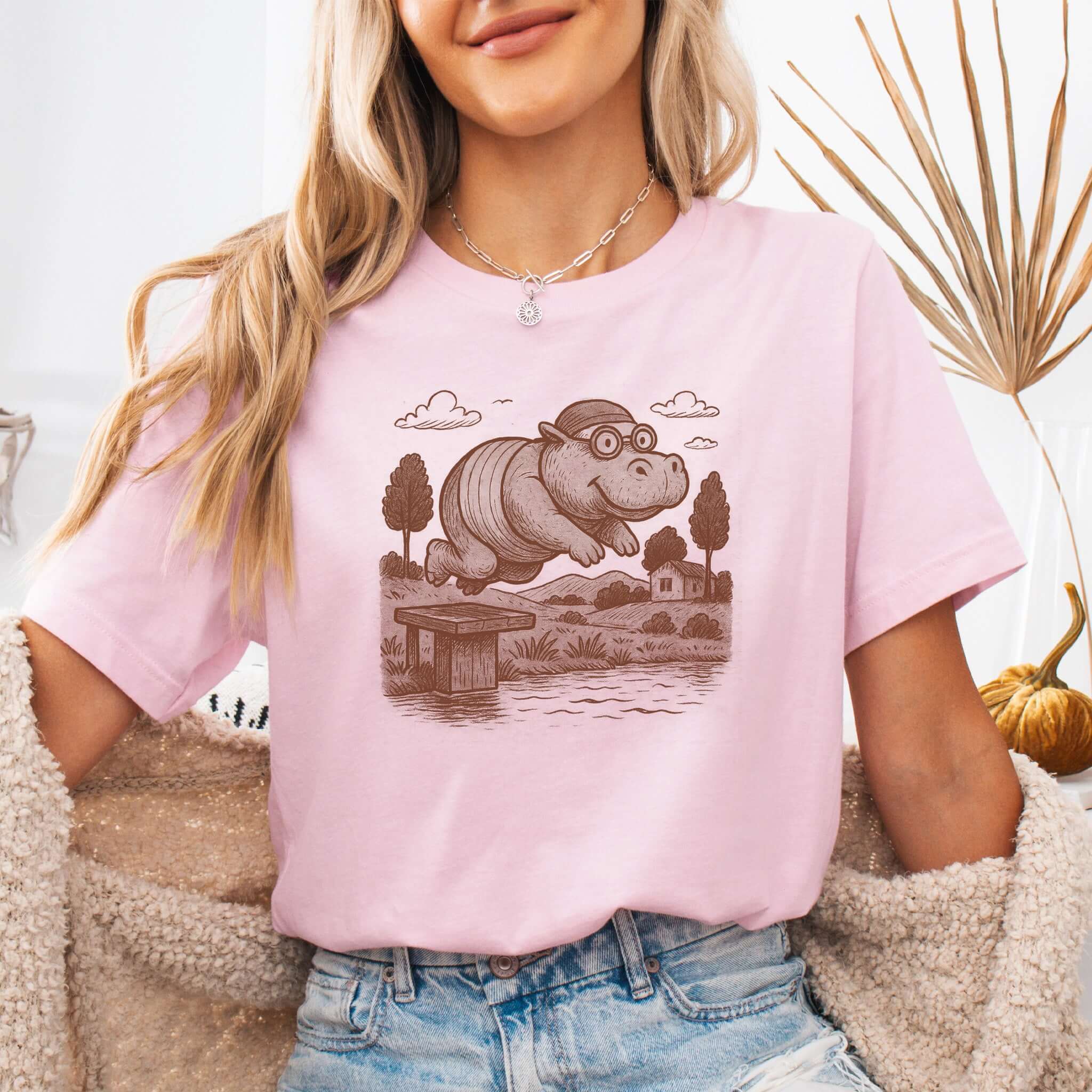 Hippo Morning Swim Retro T-Shirt