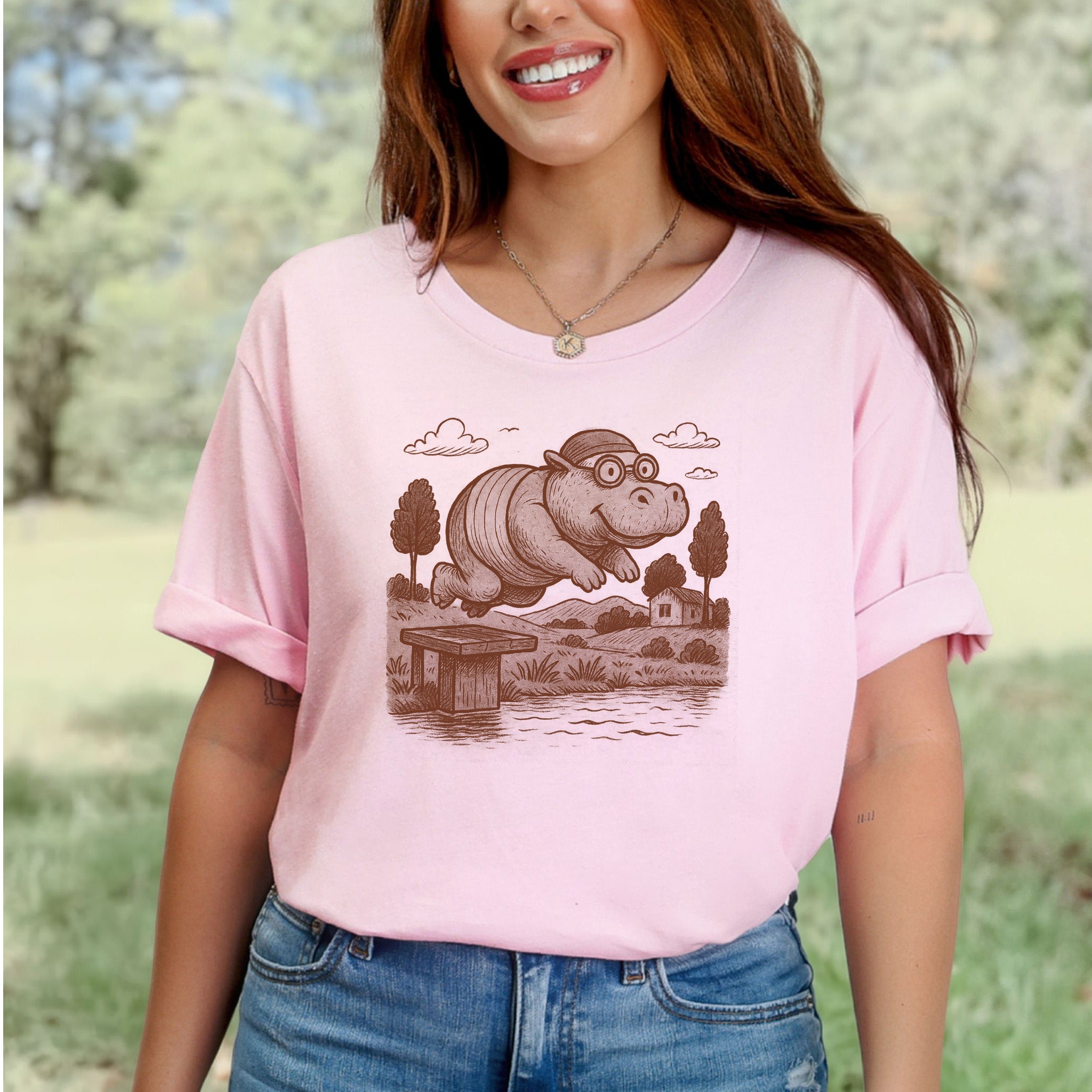 Hippo Morning Swim Retro T-Shirt