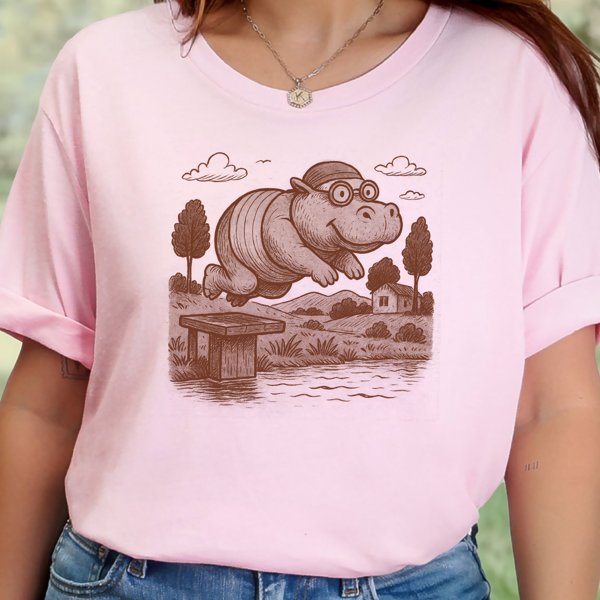 Hippo Morning Swim Retro T-Shirt