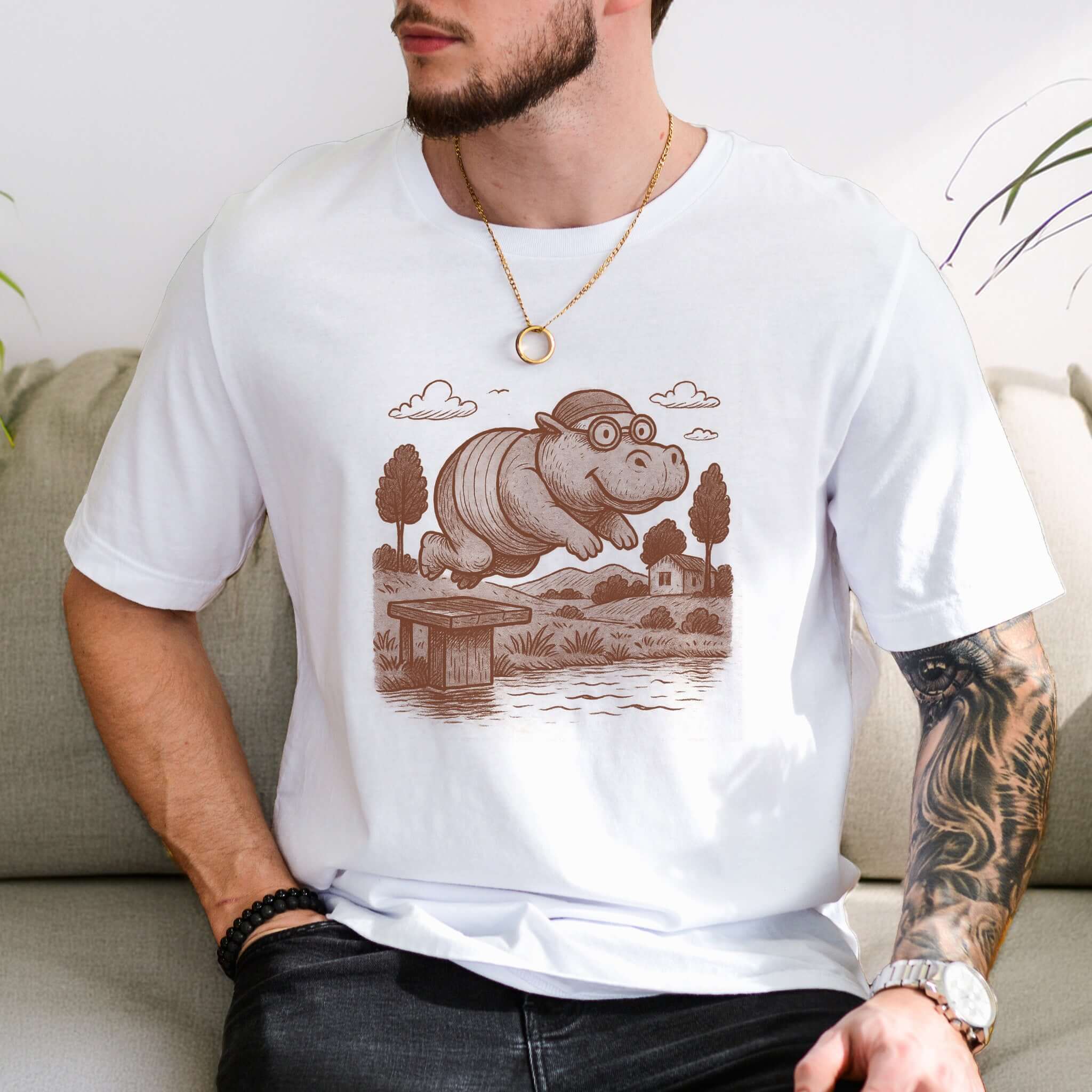 Hippo Morning Swim Retro T-Shirt