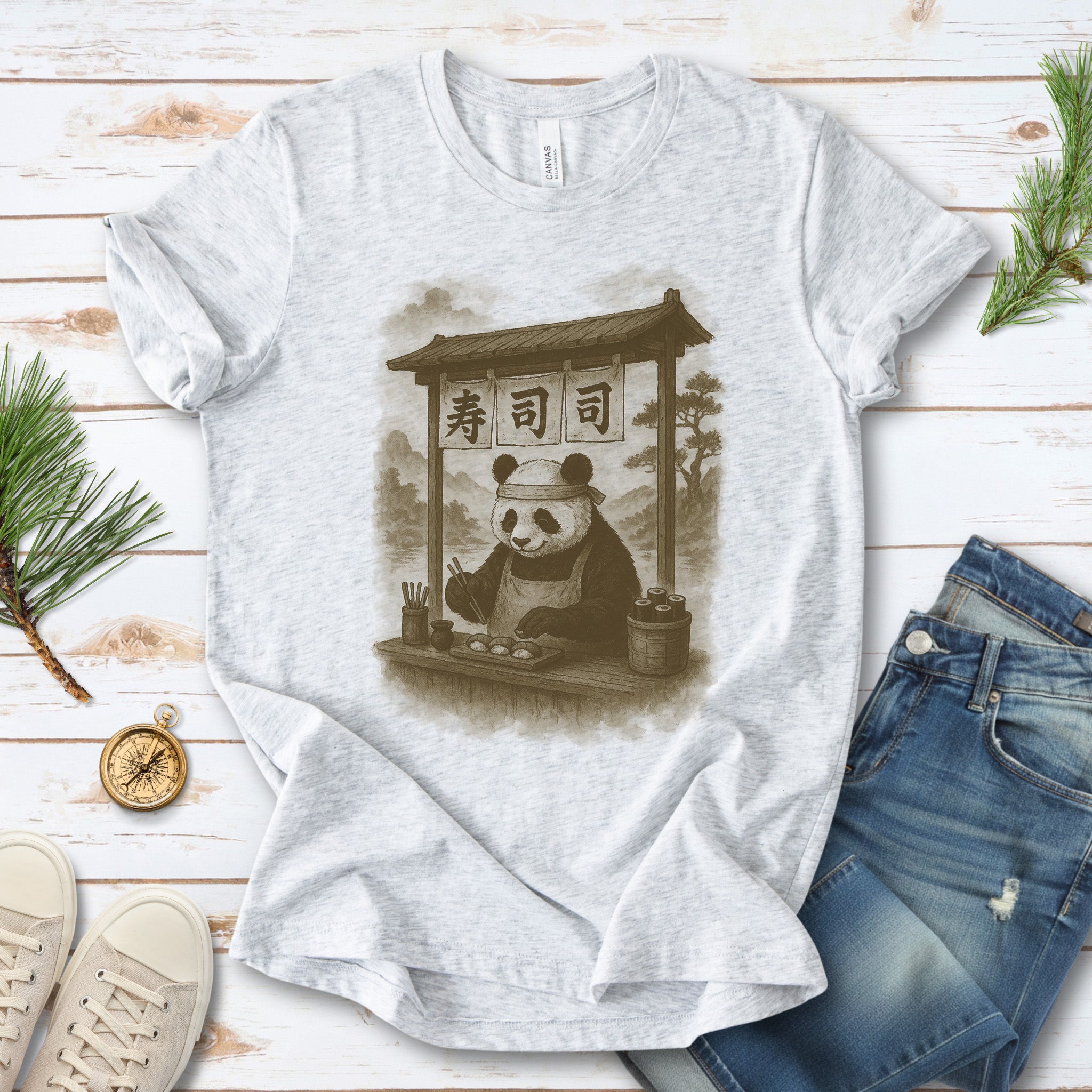 Panda Sushi Stall Japanese Style T-Shirt