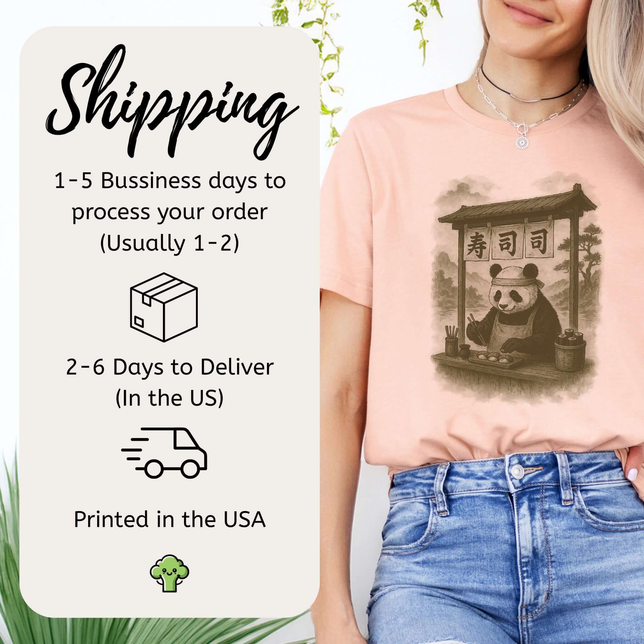Panda Sushi Stall Japanese Style T-Shirt