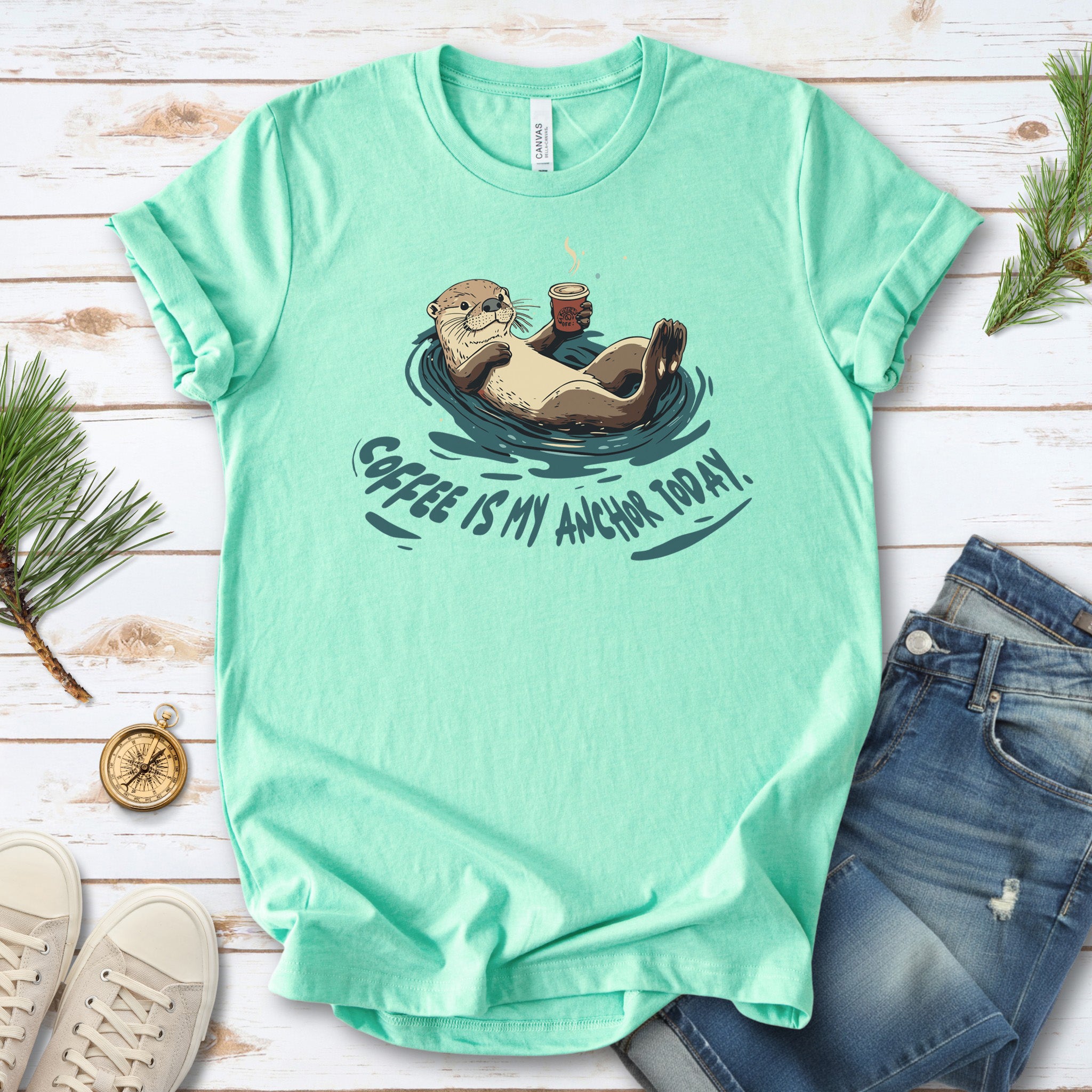 Coffee Is My Anchor Today – Playful Otter T-Shirt