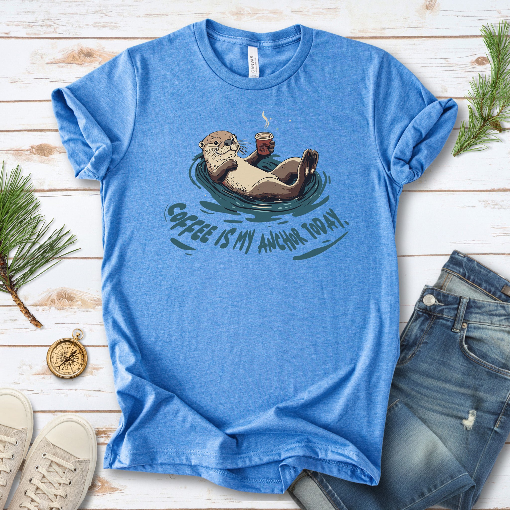 Coffee Is My Anchor Today – Playful Otter T-Shirt