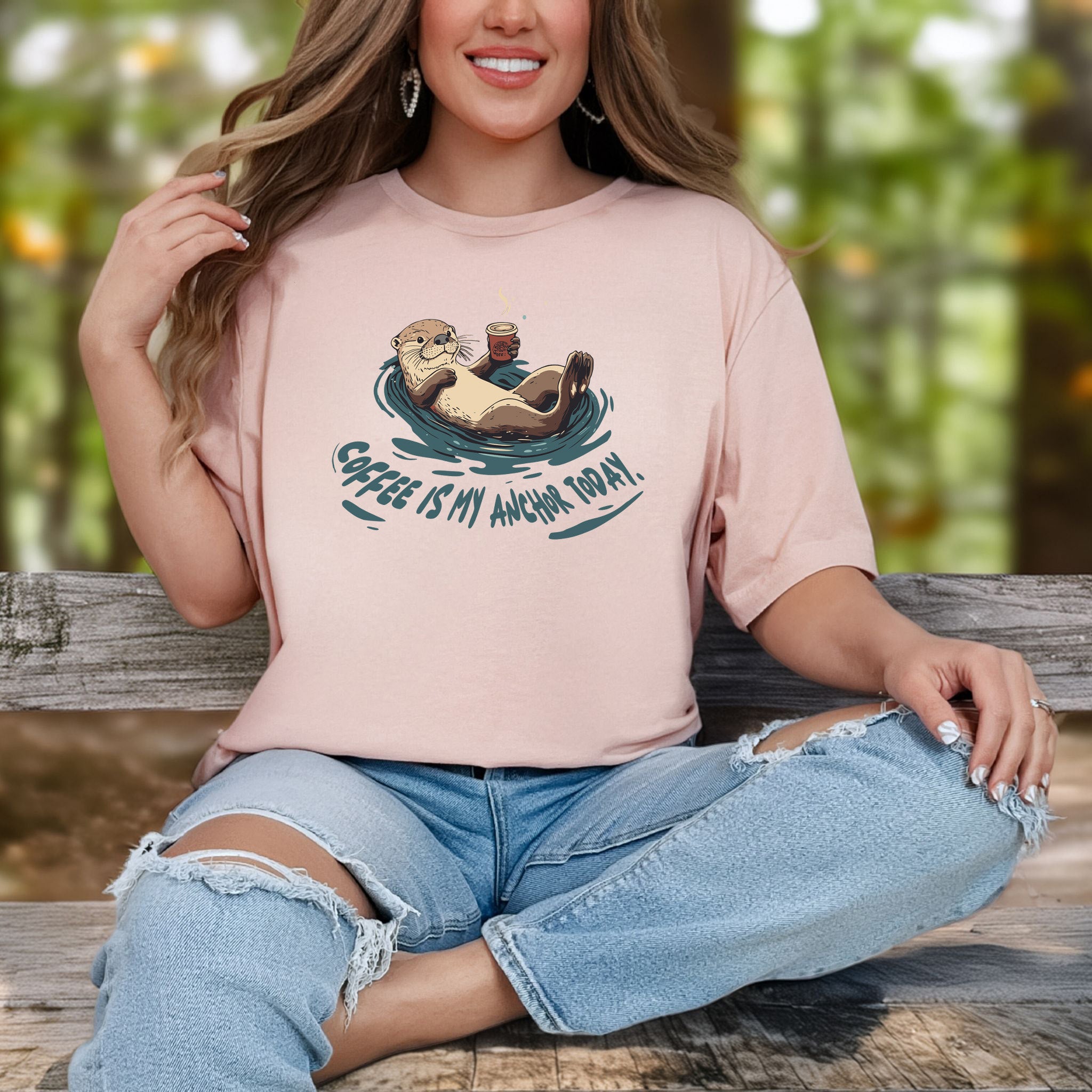 Coffee Is My Anchor Today – Playful Otter T-Shirt