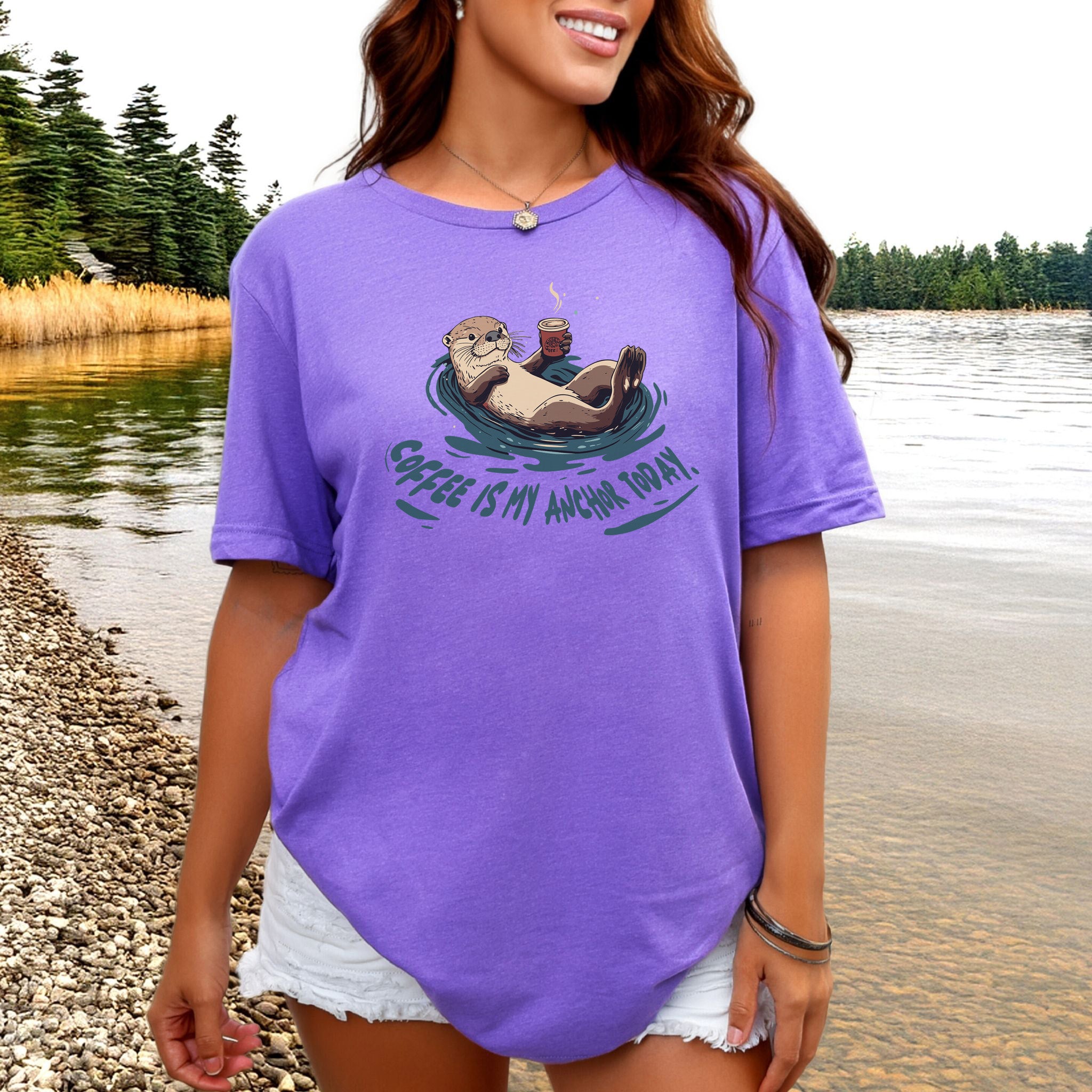 Coffee Is My Anchor Today – Playful Otter T-Shirt