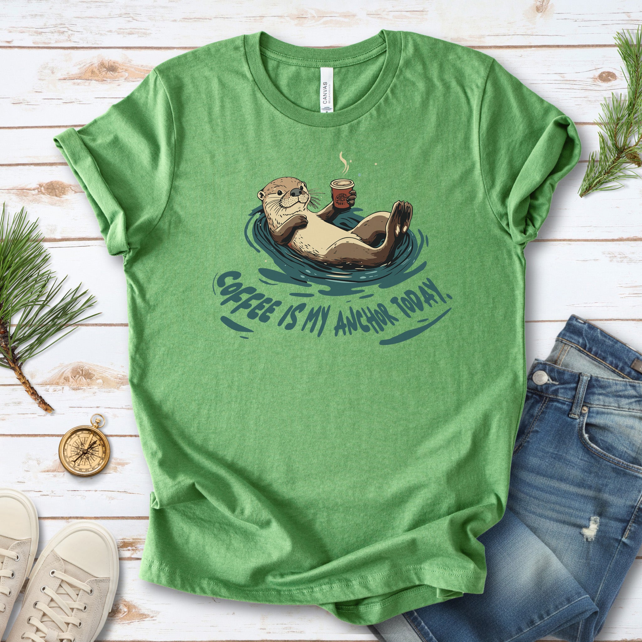Coffee Is My Anchor Today – Playful Otter T-Shirt