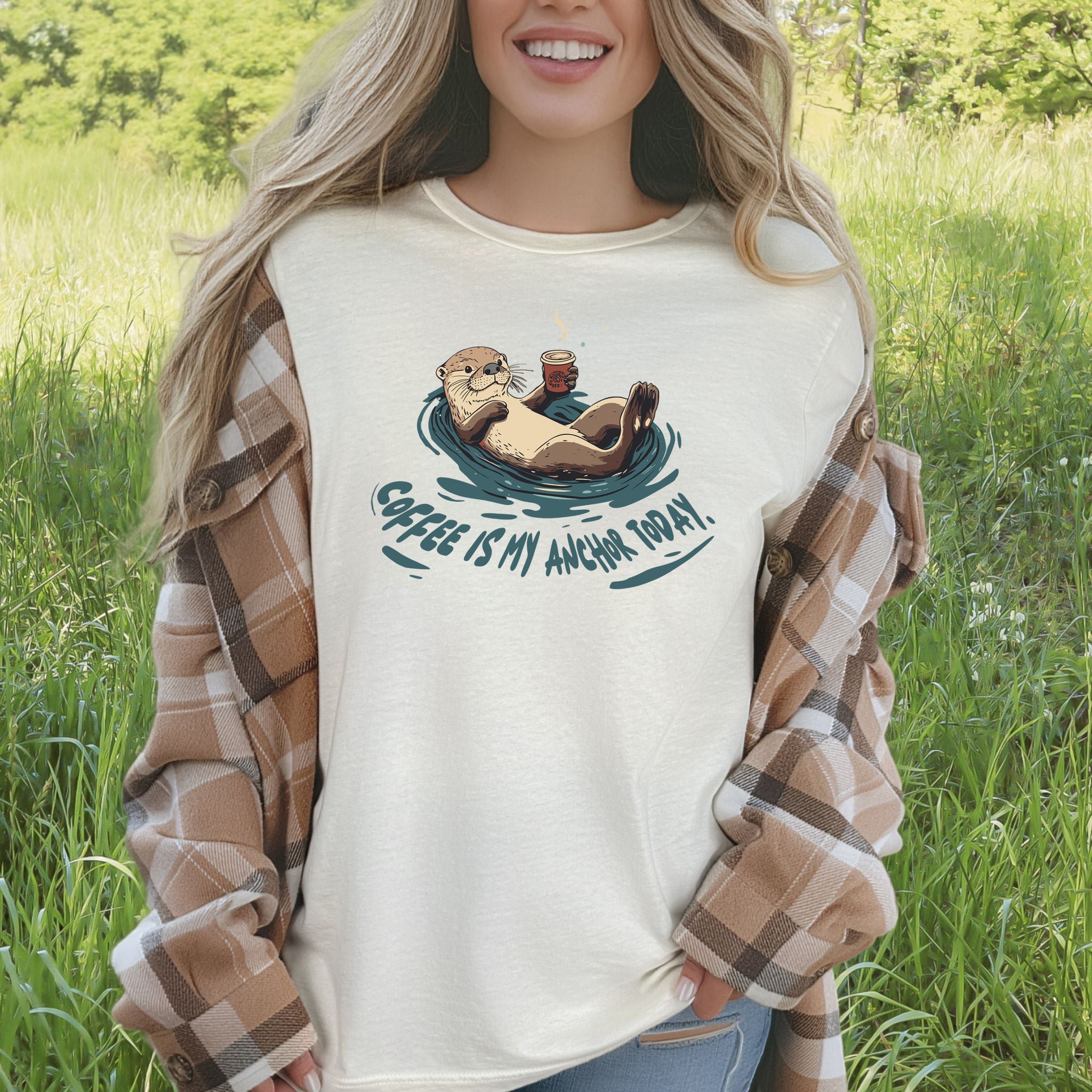 Coffee Is My Anchor Today – Playful Otter T-Shirt