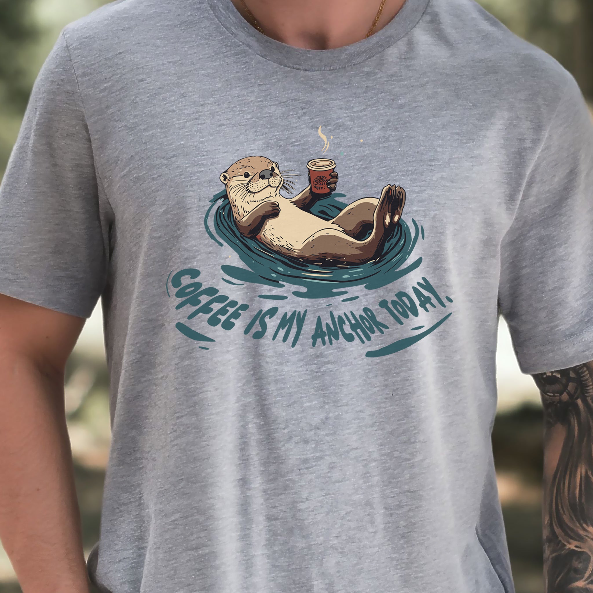 Coffee Is My Anchor Today – Playful Otter T-Shirt