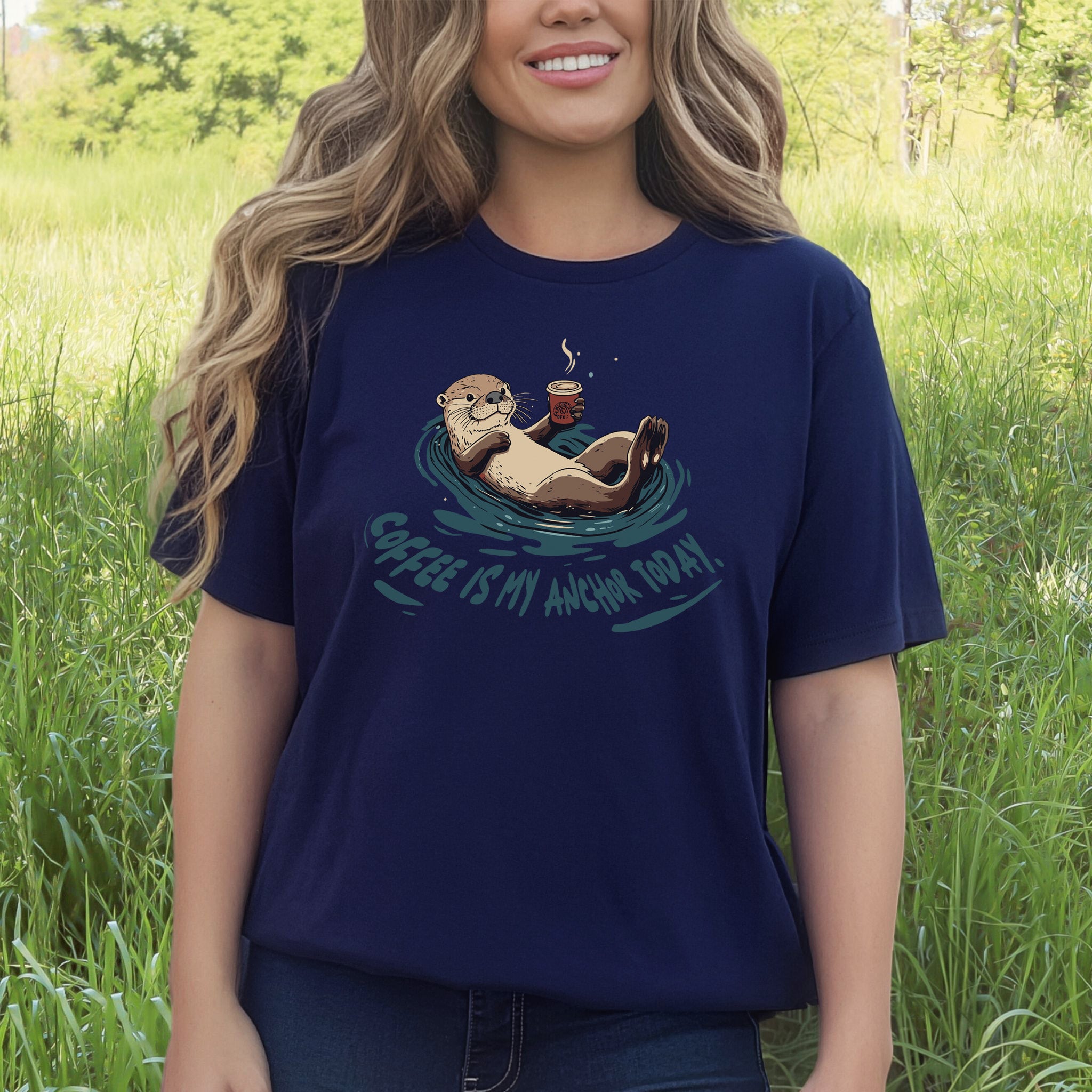 Coffee Is My Anchor Today – Playful Otter T-Shirt