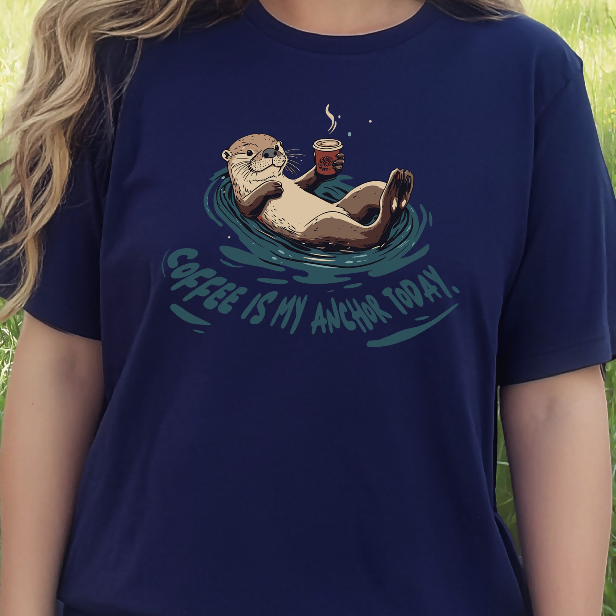 Coffee Is My Anchor Today – Playful Otter T-Shirt