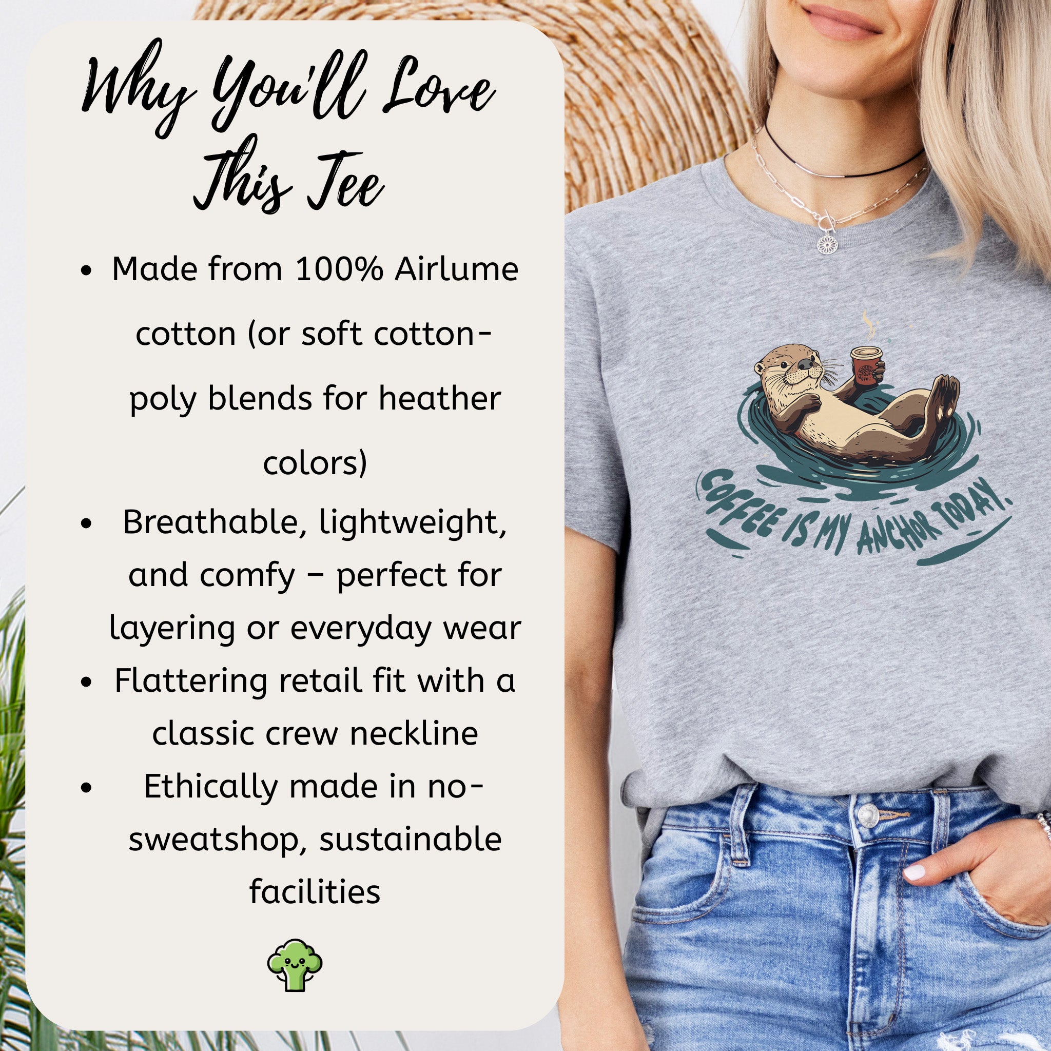 Coffee Is My Anchor Today – Playful Otter T-Shirt