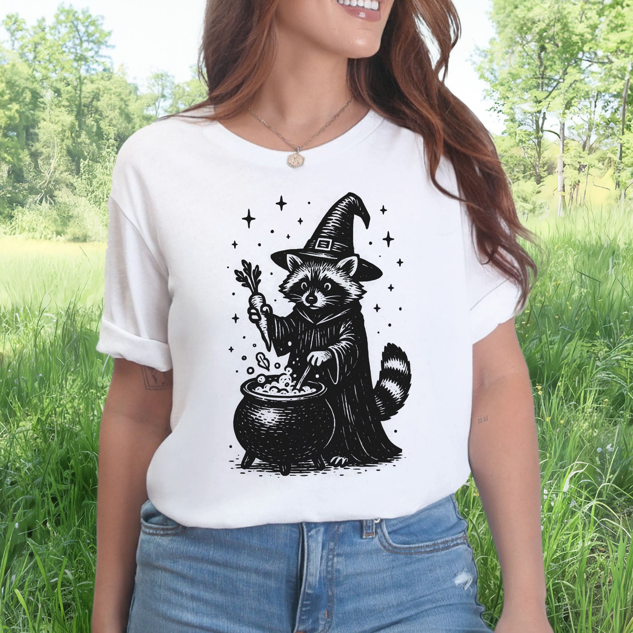 Raccoon Witch Cooking Magic T-Shirt