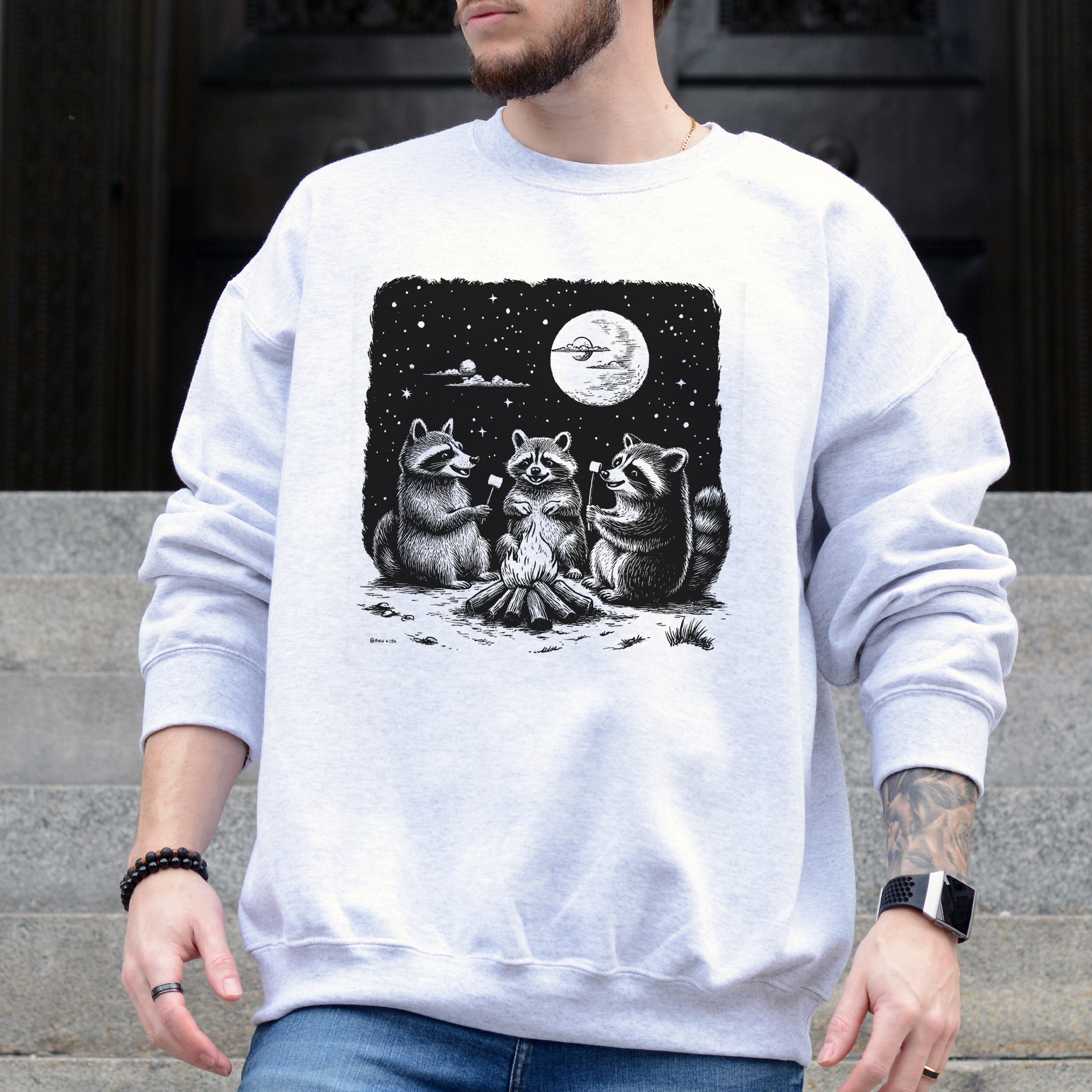 Raccoon Campfire Sweatshirt – Funny Trash Panda Camping Crew Sweatshirt