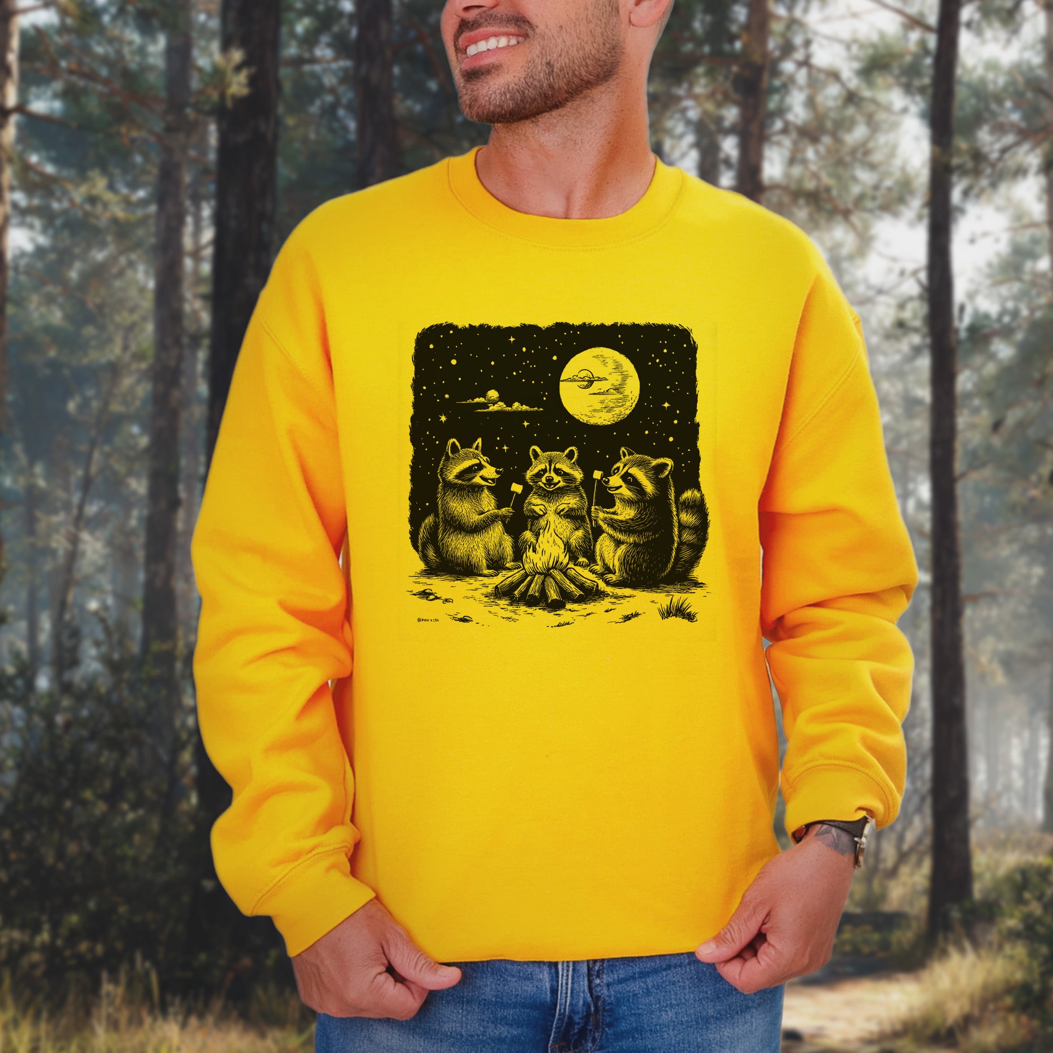 Raccoon Campfire Sweatshirt – Funny Trash Panda Camping Crew Sweatshirt