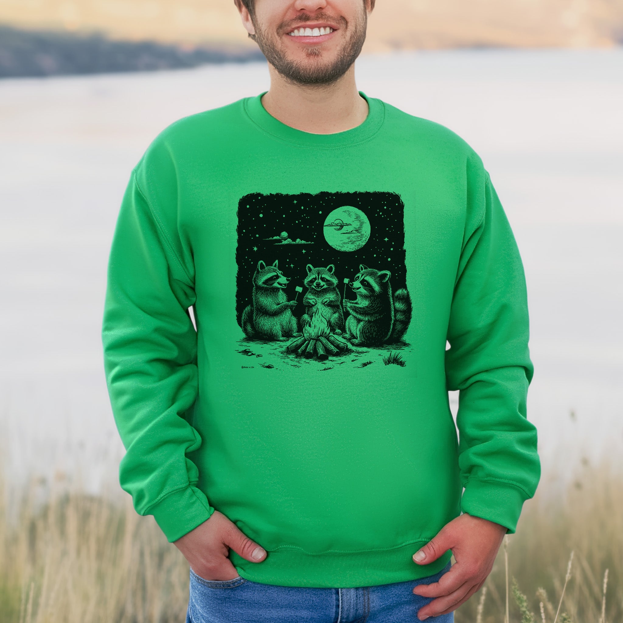 Raccoon Campfire Sweatshirt – Funny Trash Panda Camping Crew Sweatshirt
