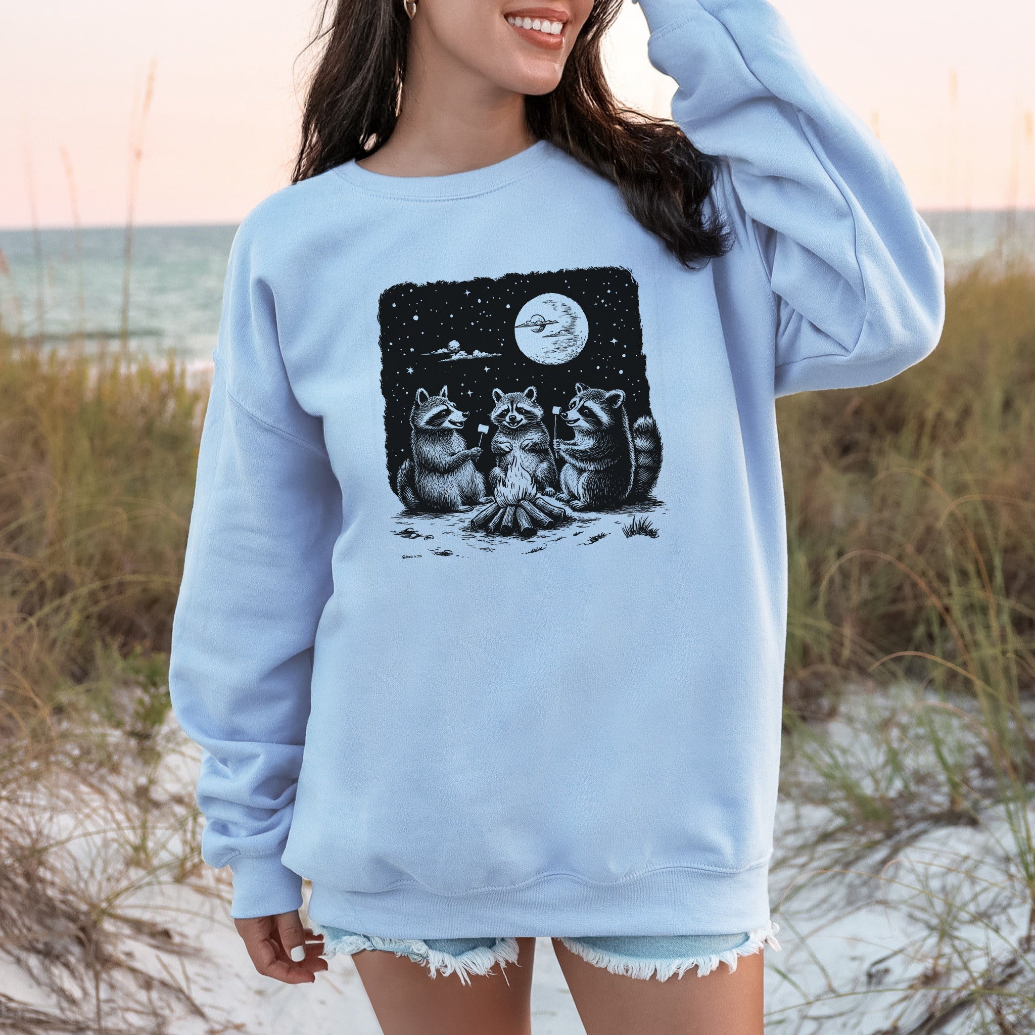 Raccoon Campfire Sweatshirt – Funny Trash Panda Camping Crew Sweatshirt