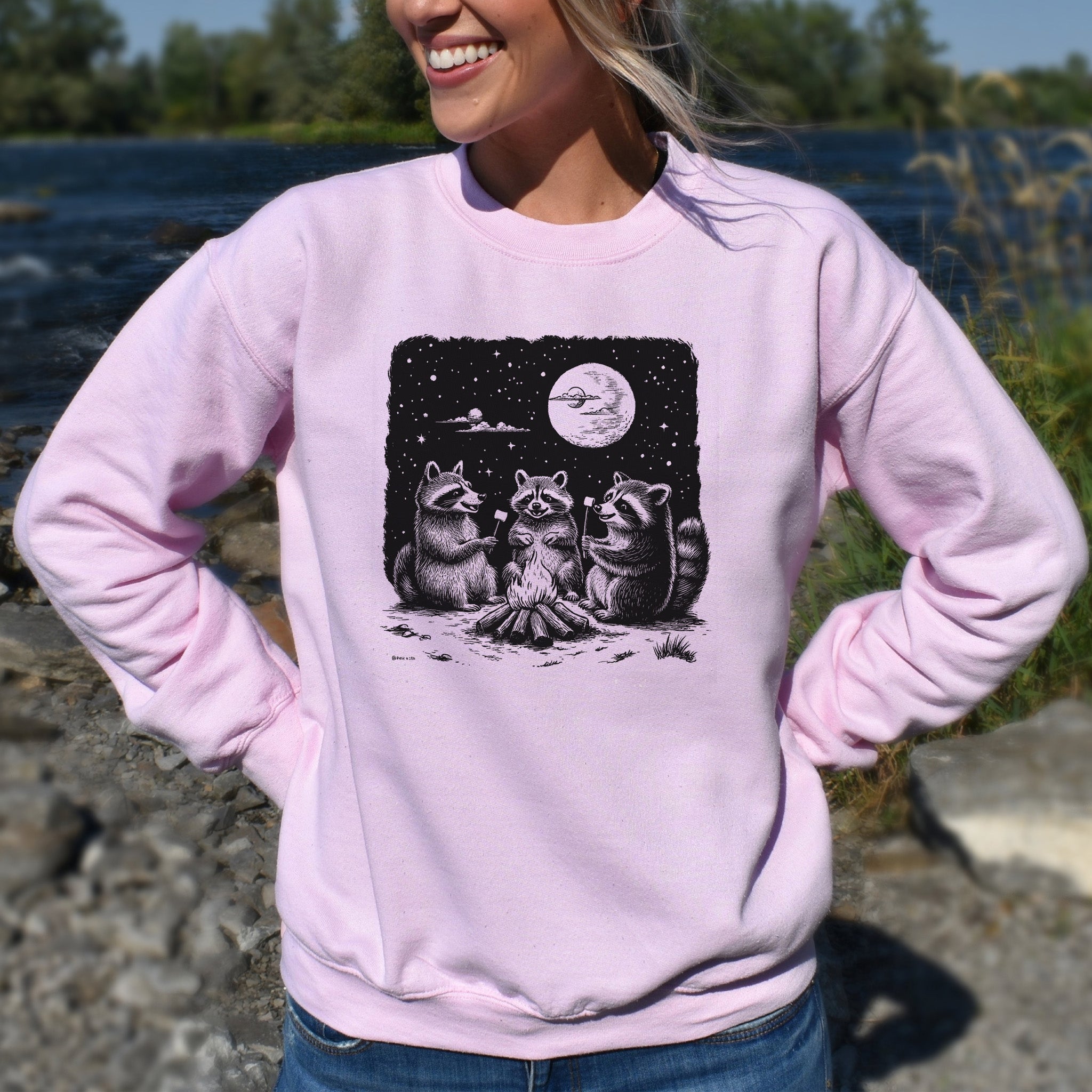 Raccoon Campfire Sweatshirt – Funny Trash Panda Camping Crew Sweatshirt