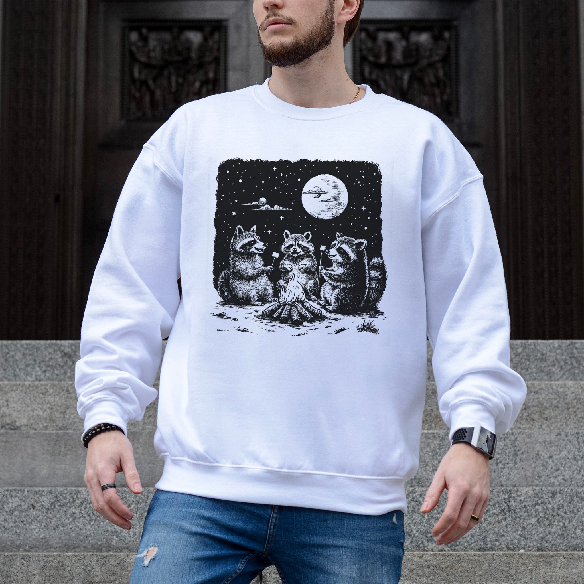 Raccoon Campfire Sweatshirt – Funny Trash Panda Camping Crew Sweatshirt