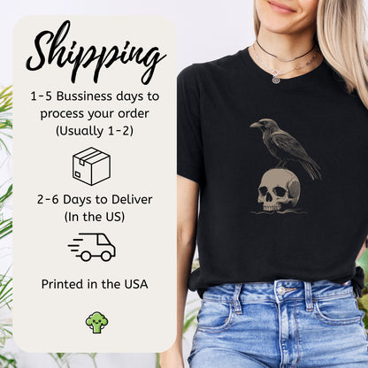 Raven on Skull T-Shirt – Bold and Realistic Gothic Design