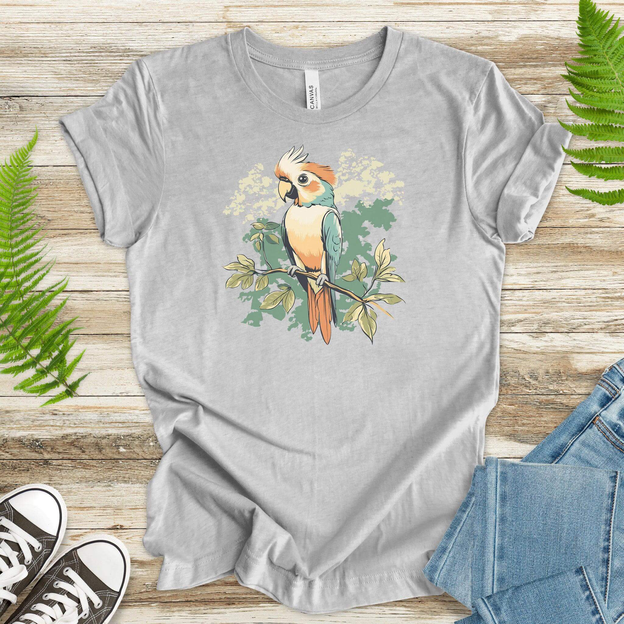 Vibrant Perch: Colorful Parrot T-Shirt - TShirtree