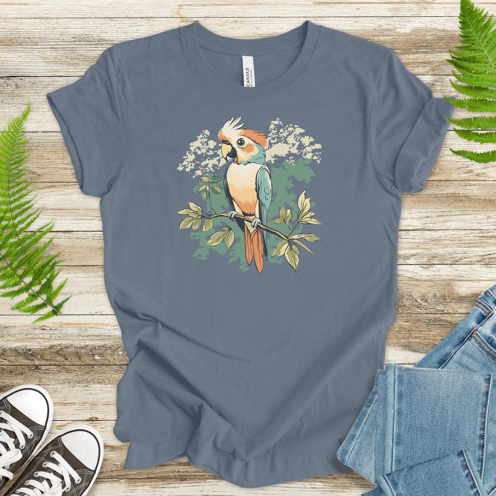 Vibrant Perch: Colorful Parrot T-Shirt - TShirtree
