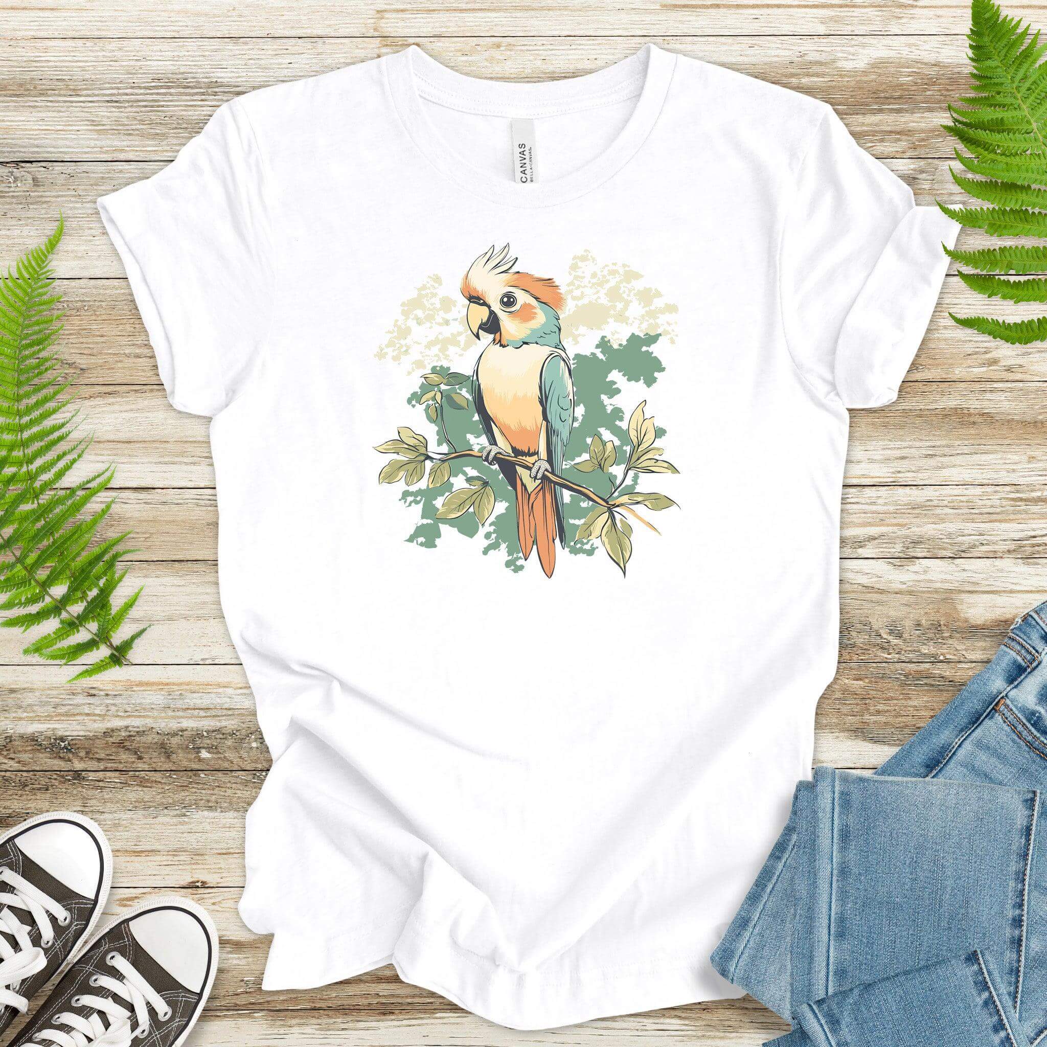 Vibrant Perch: Colorful Parrot T-Shirt - TShirtree