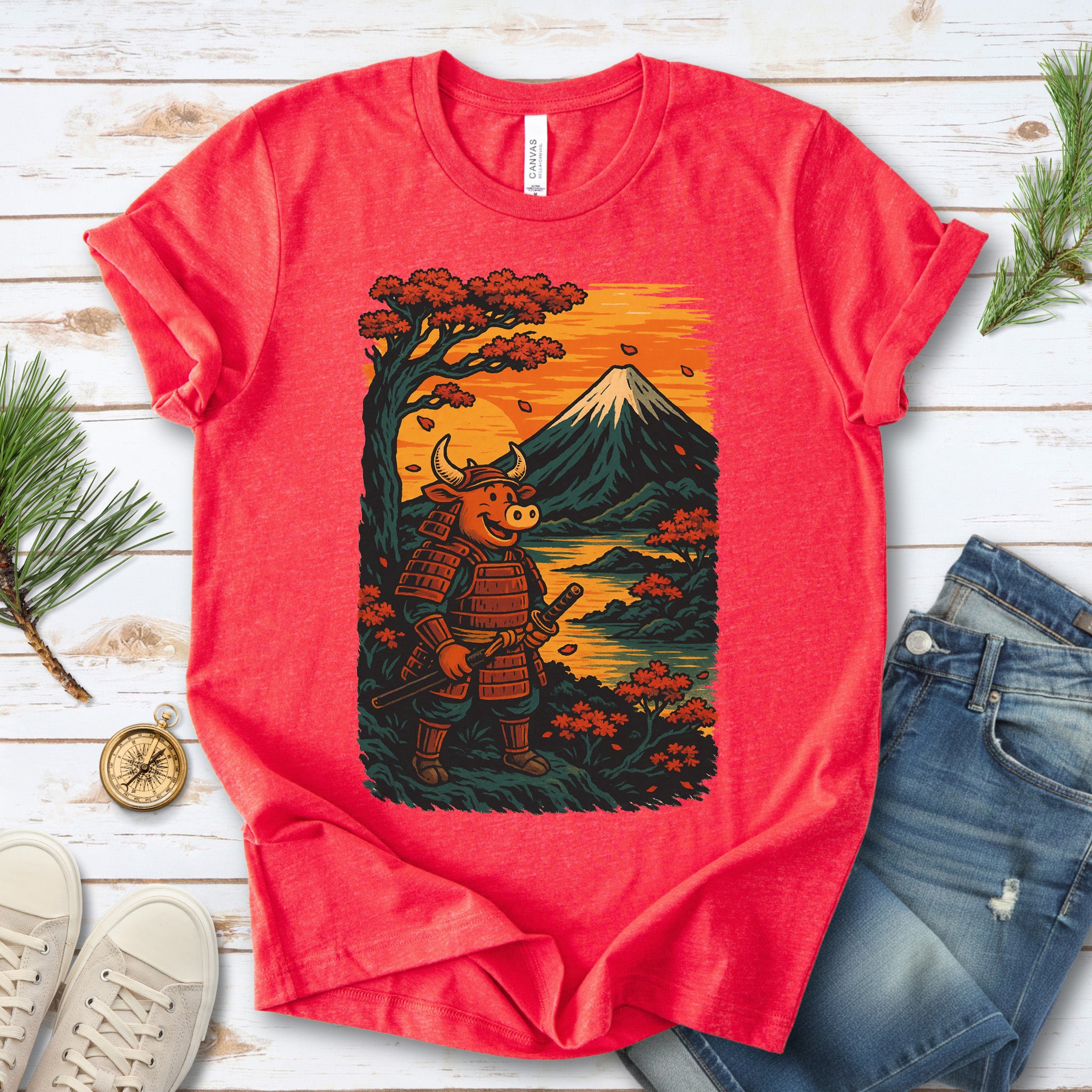 Samurai Bull T-Shirt – Bold Retro Japanese Warrior Tee