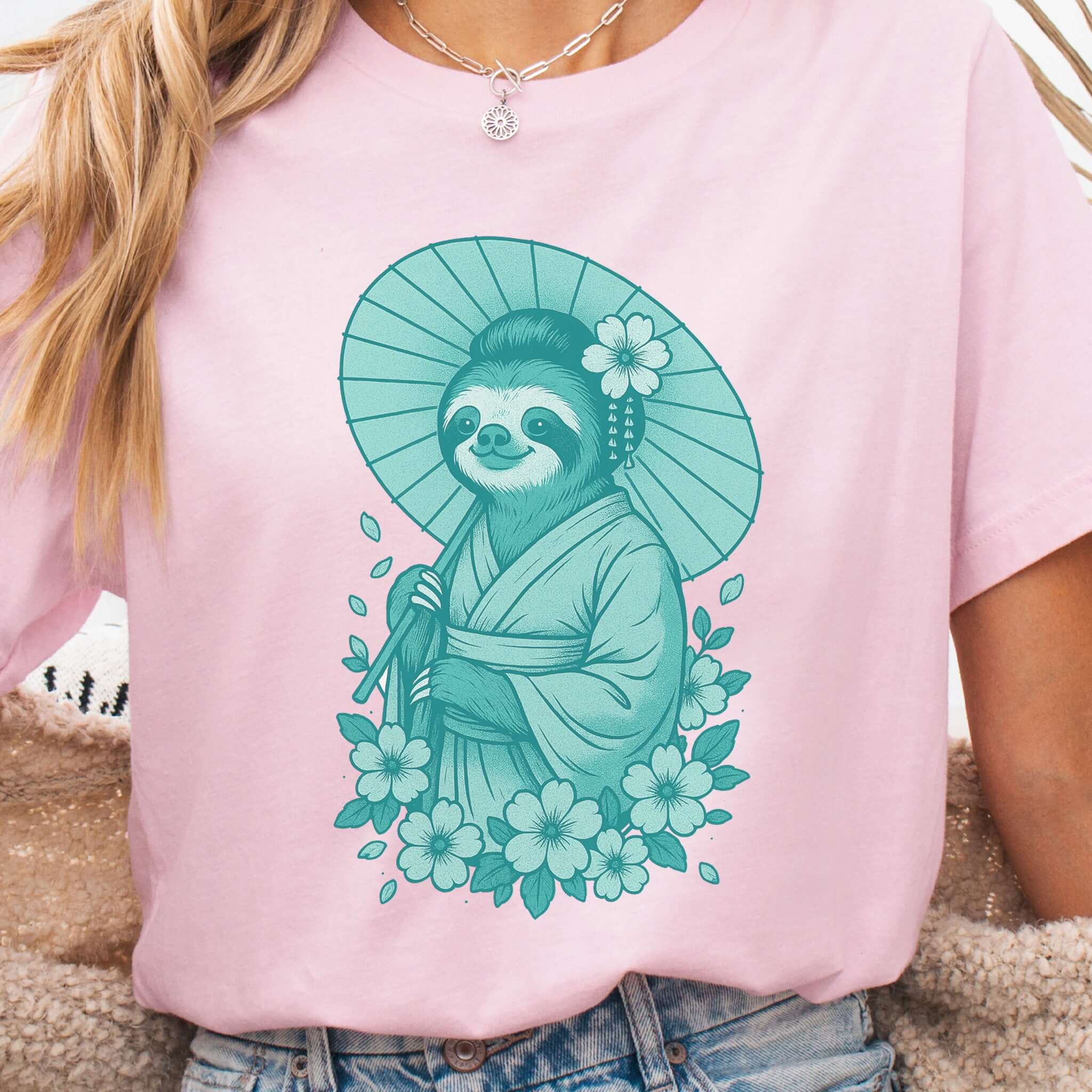 Elegant Sloth Geisha Japanese Style T-Shirt