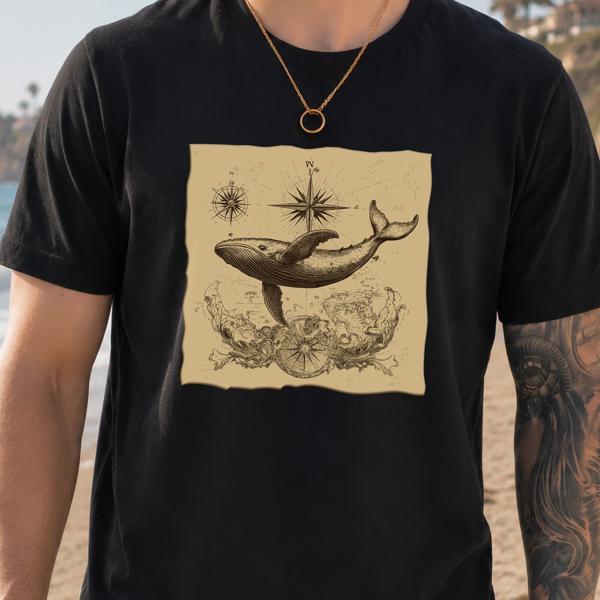 Vintage Map Whale T-Shirt