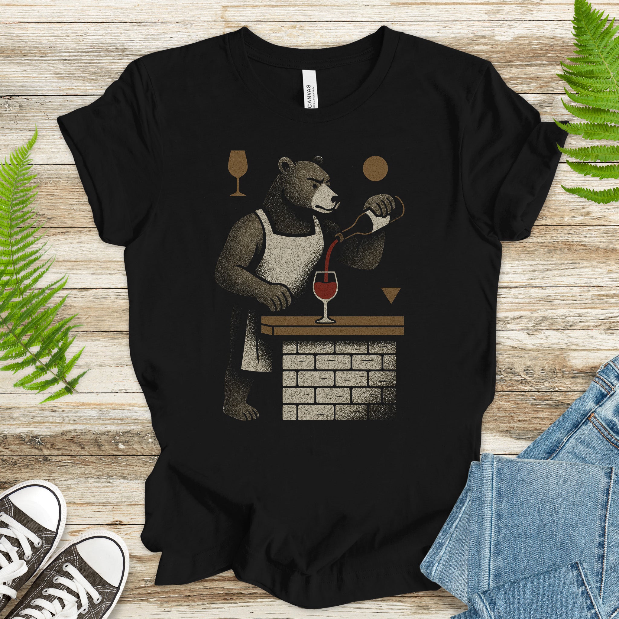 Bartender Bear Pouring Wine T-Shirt – Funny Vintage Animal Lover Tee