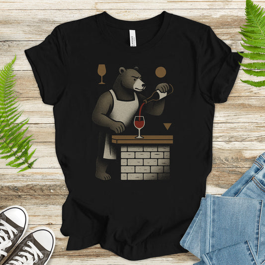 Bartender Bear Pouring Wine T-Shirt – Funny Vintage Animal Lover Tee