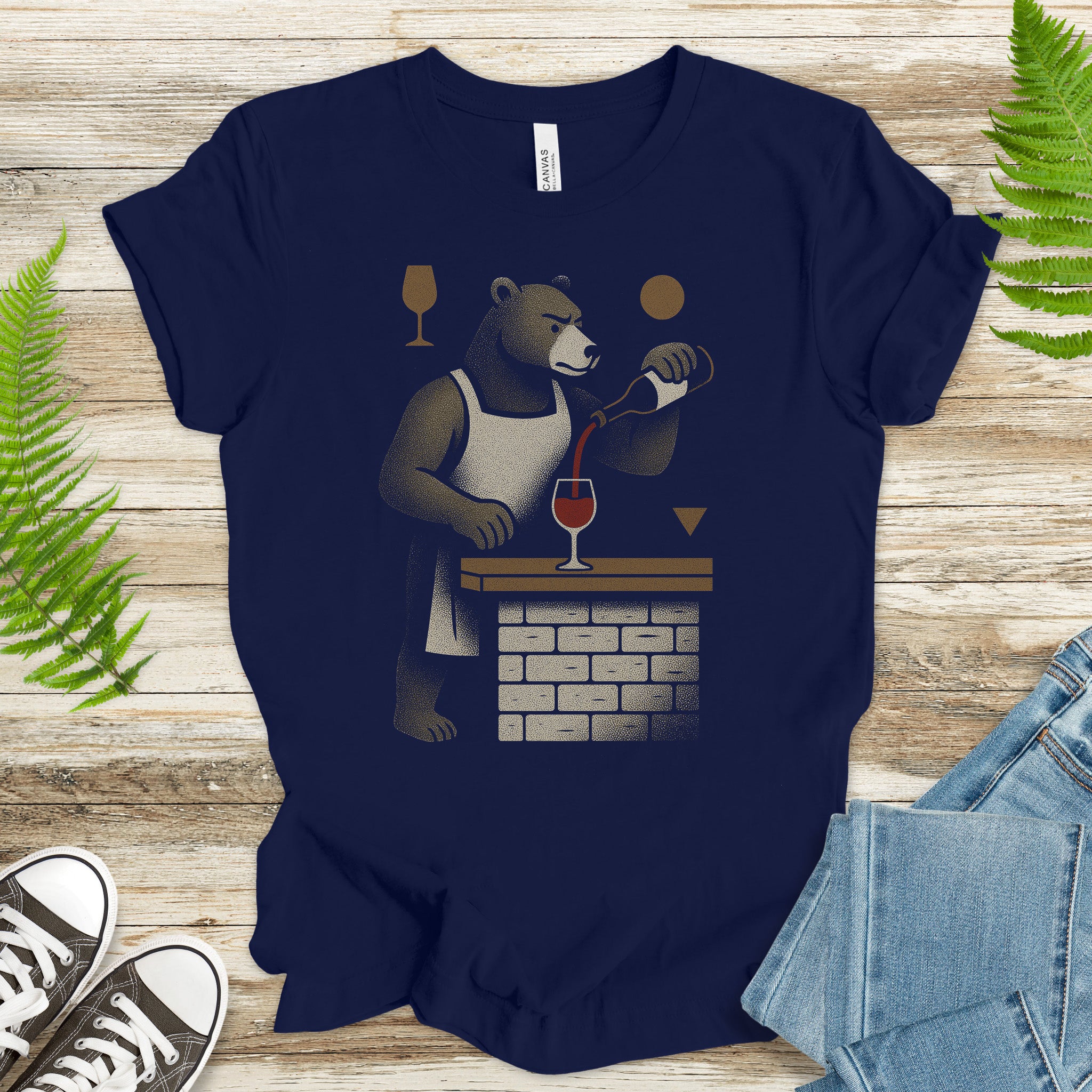 Bartender Bear Pouring Wine T-Shirt – Funny Vintage Animal Lover Tee