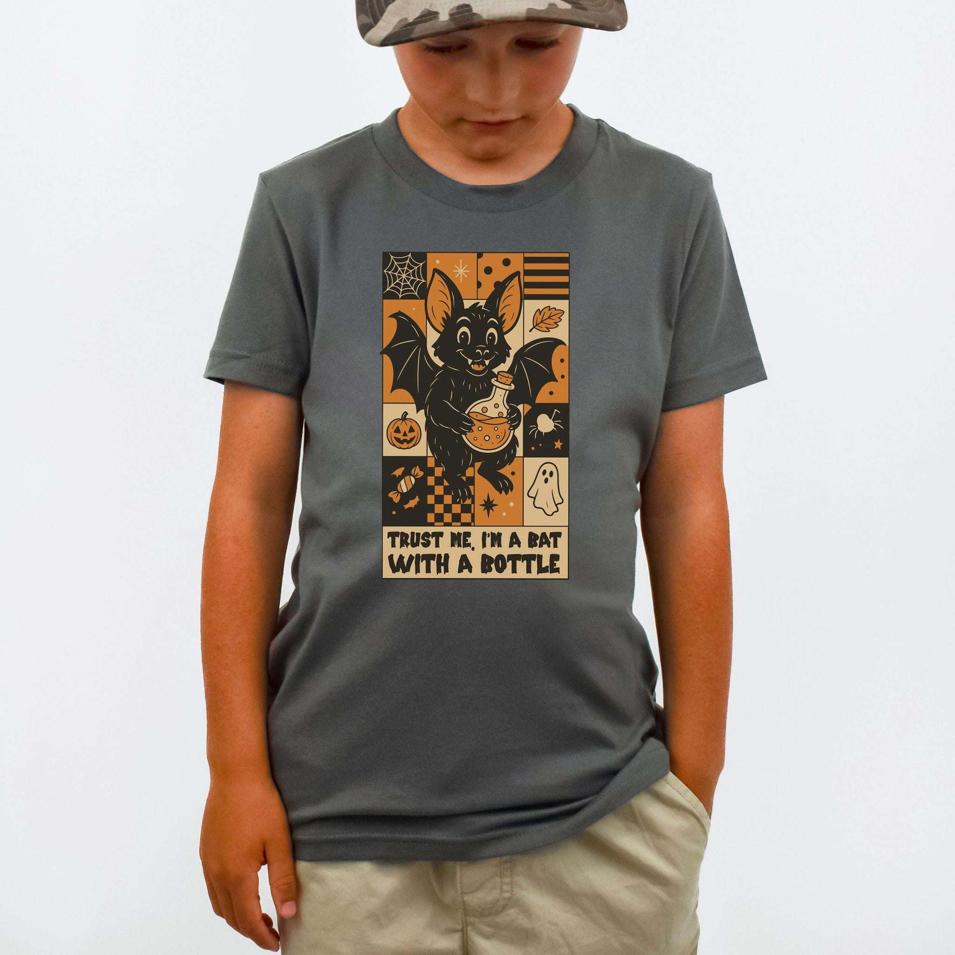 Potion Bat Halloween Youth Tee – Trust Me I’m a Bat With a Bottle