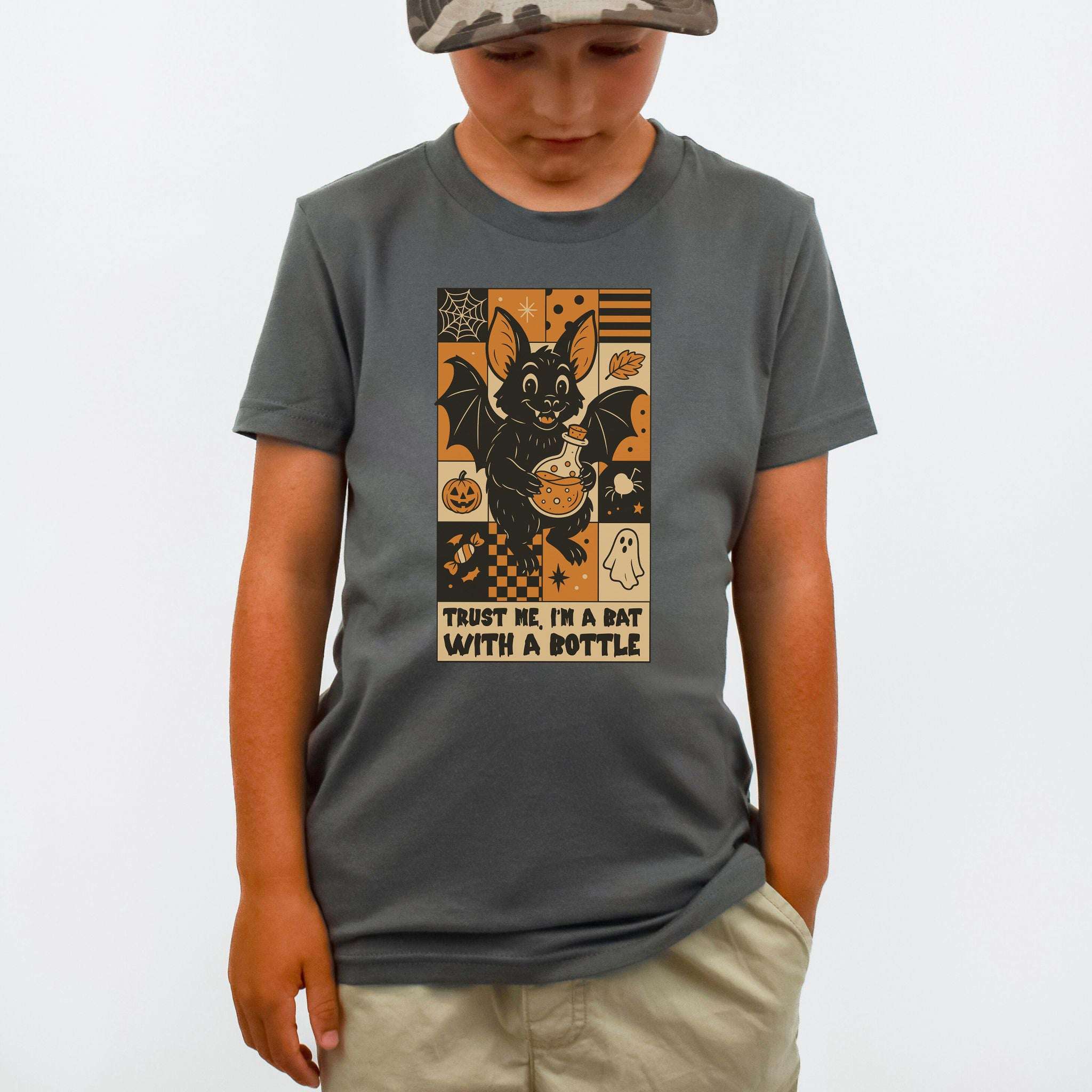 Potion Bat Halloween Youth Tee – Trust Me I’m a Bat With a Bottle