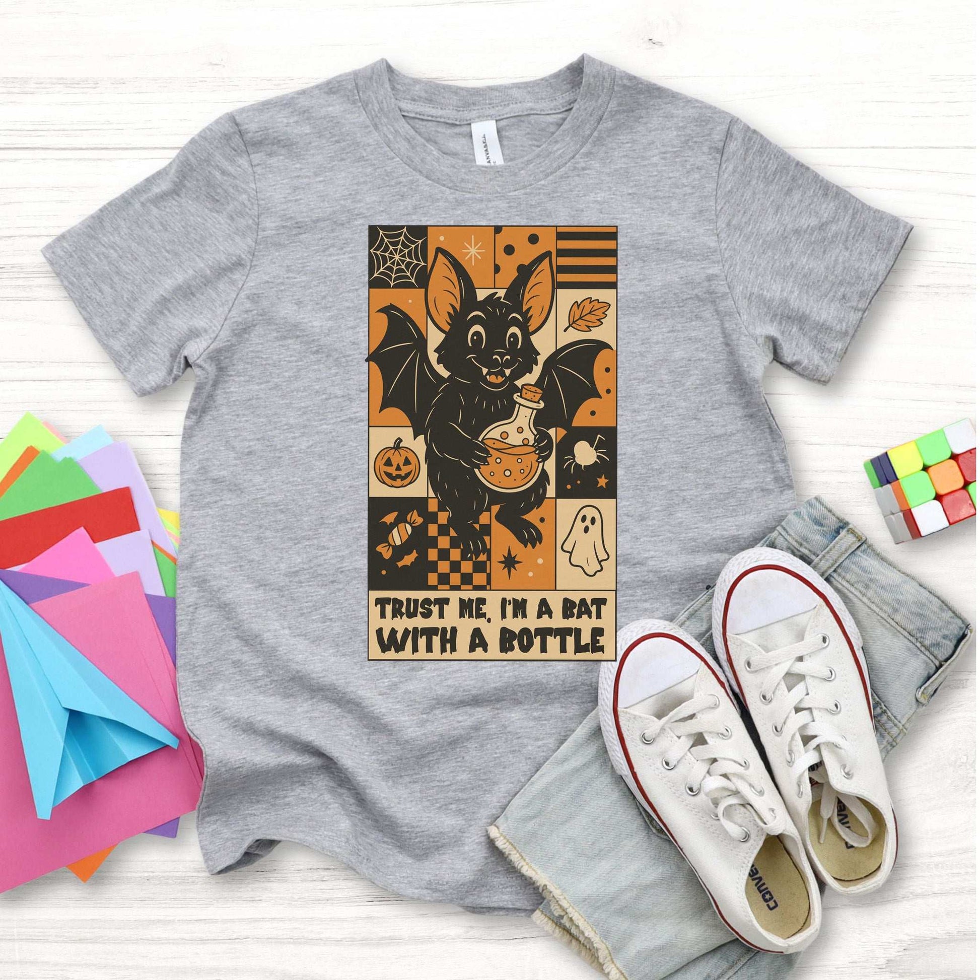 Potion Bat Halloween Youth Tee – Trust Me I’m a Bat With a Bottle
